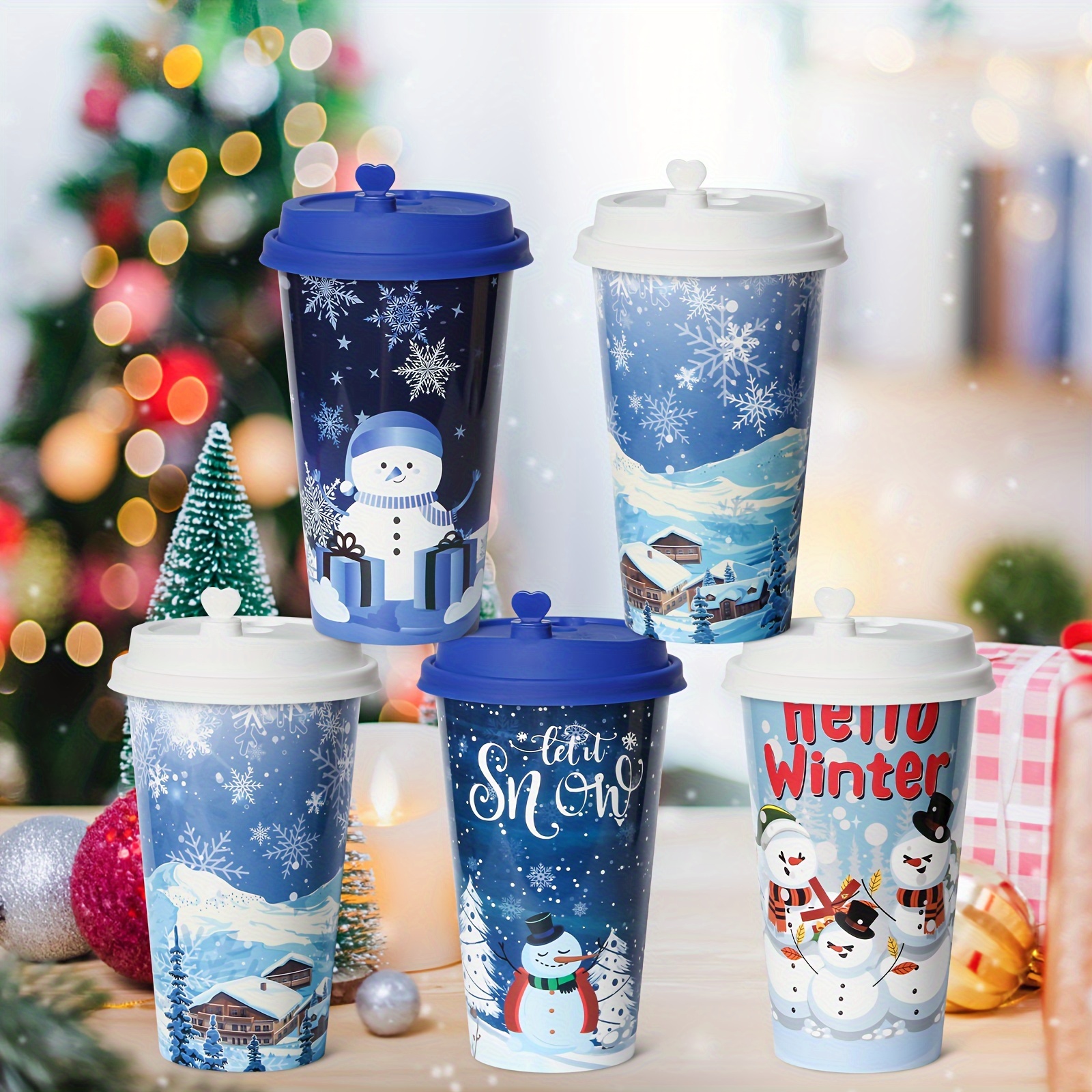 

4pcs Snowman , 16oz Reusable Plastic - For Christmas & ( Not Included)