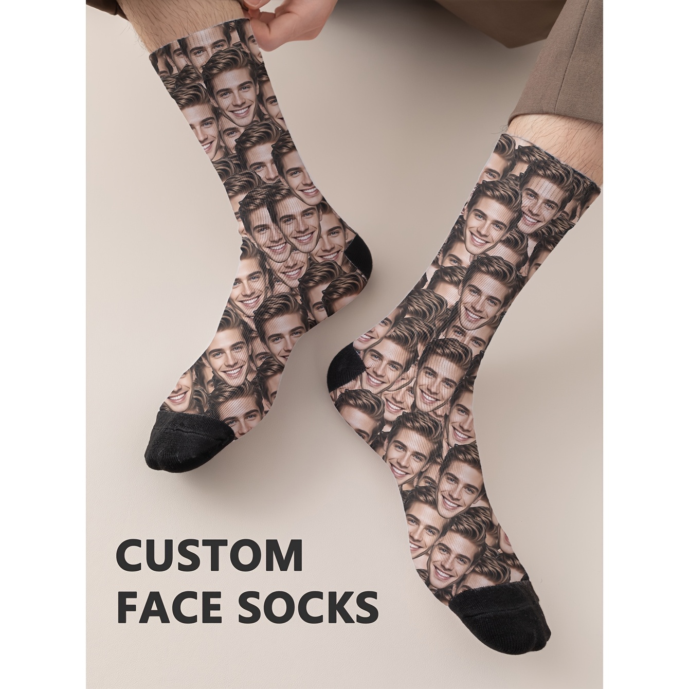 

1 Pair Custom Face Socks, Personalized Medium Tube Socks With Photo, Funny Anime Cartoon Design, Polyester And Spandex , Hand Wash Only, Funny Socks