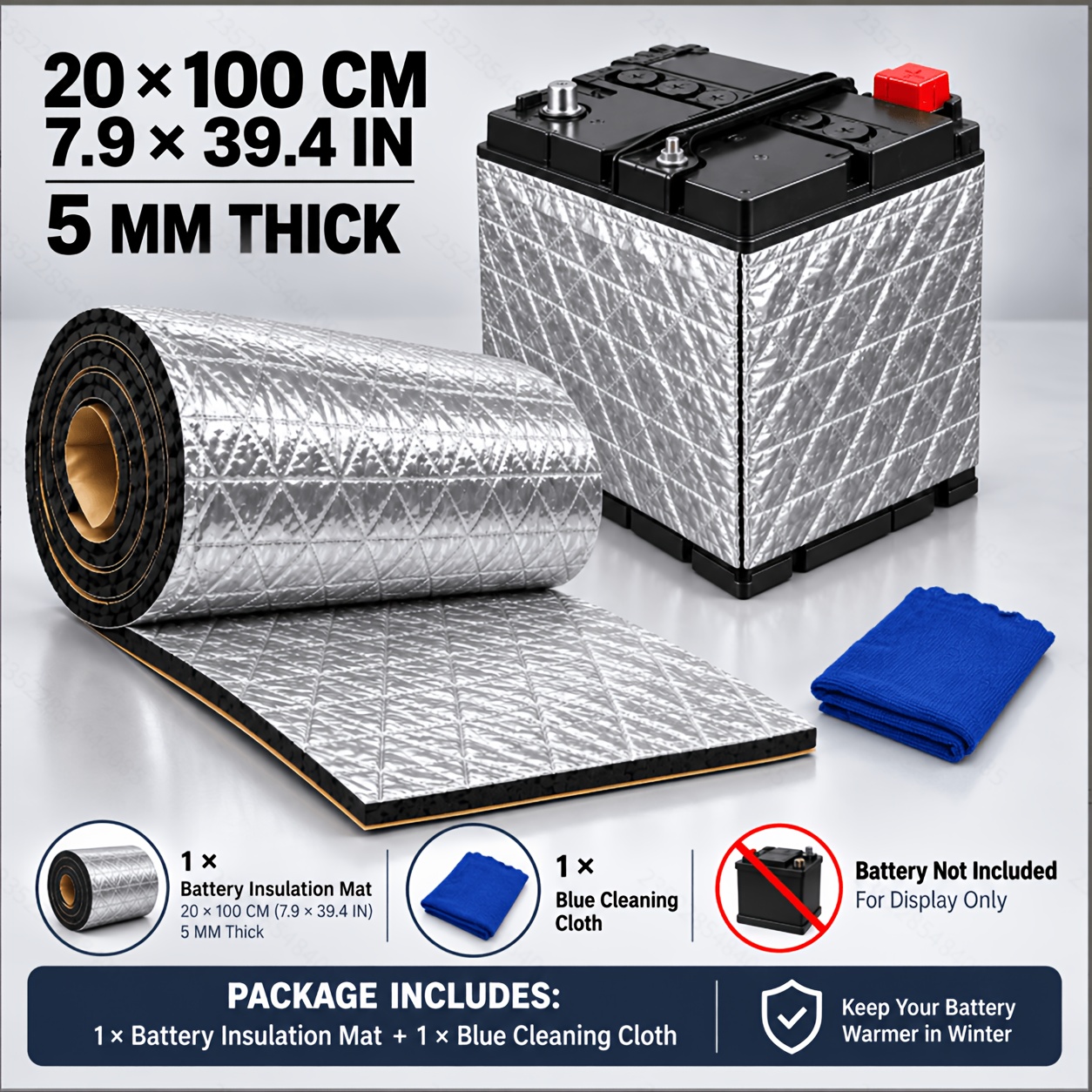 TEMU Coussin d'isolation et d'isolation thermique auto-adhésif pour batterie de voiture, épaissi 5 mm, -froid pour batterie découpable 20x100 cm,