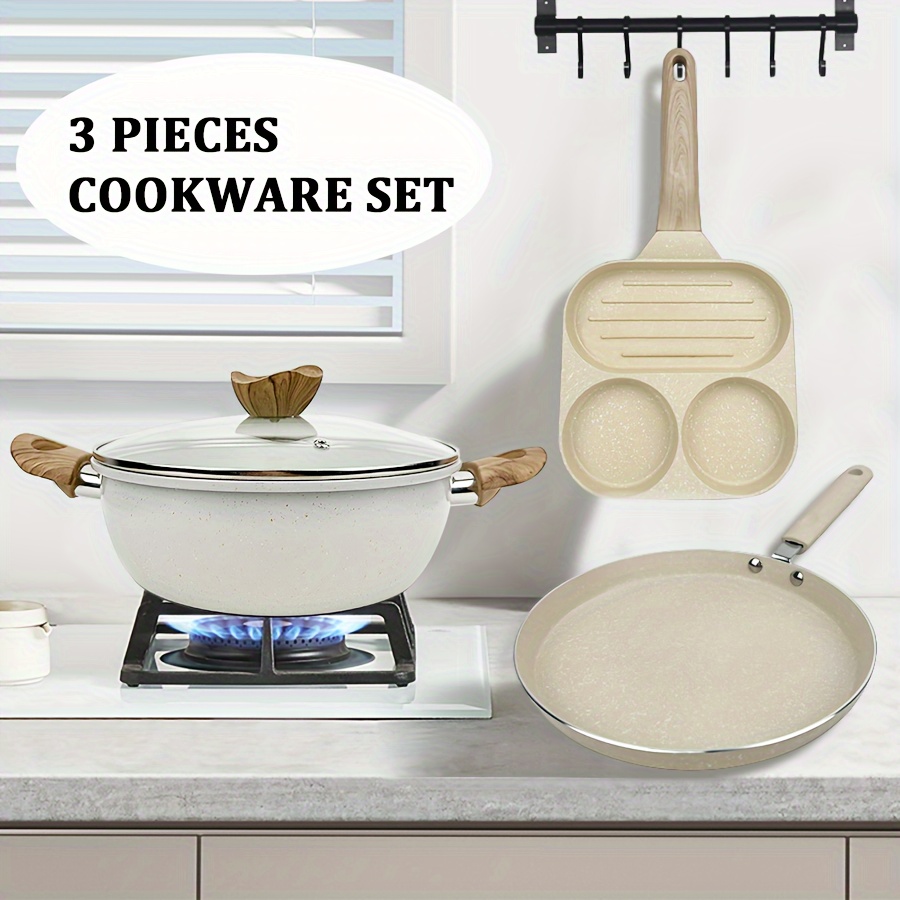 

3-piece Cookware Set White Non-stick Pots And Pans Non-stick Cooking Set Easy To Clean Cookware Set With Frying Pan And Pan