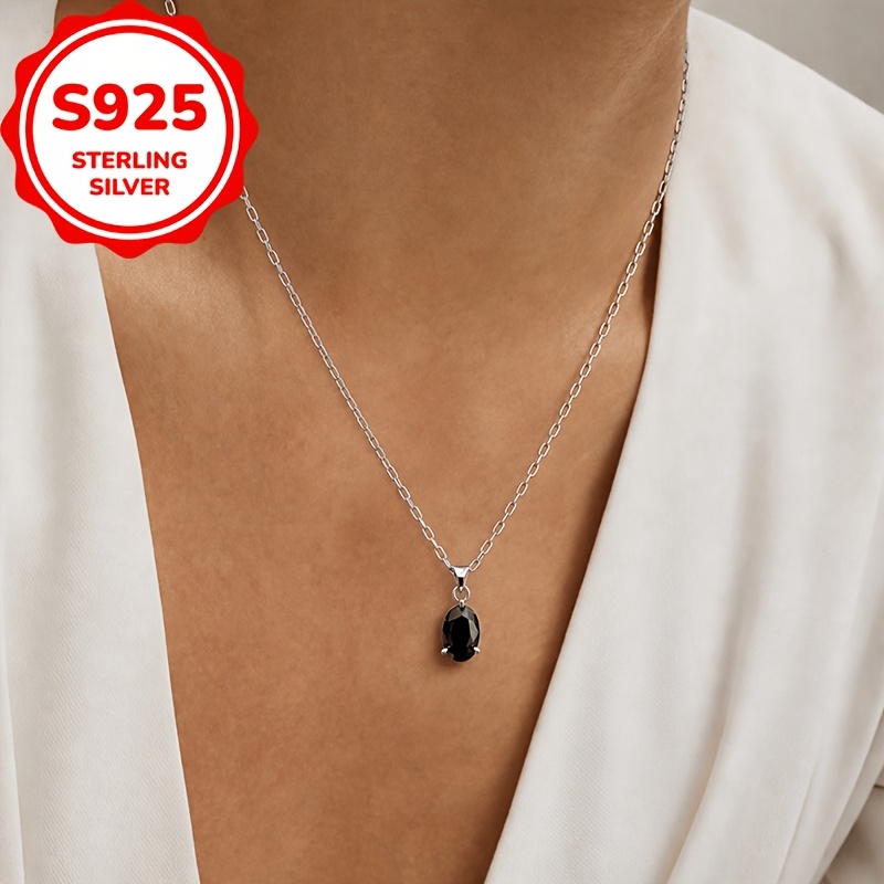 Women's S925 Sterling Silver Oval Pendant Necklace