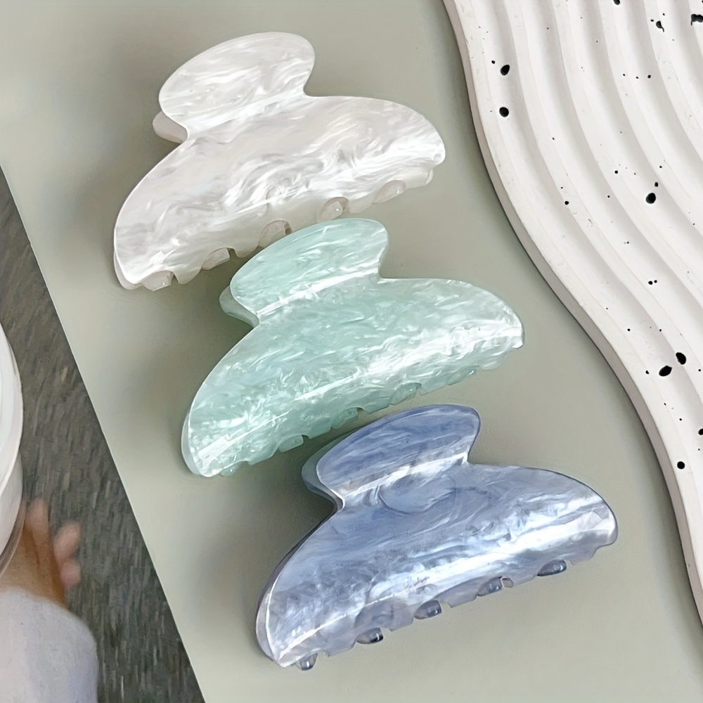TEMU 3pcs French Simple Anti-slip Marble Pattern Hair Clips, Medium Size, Multicolor Set