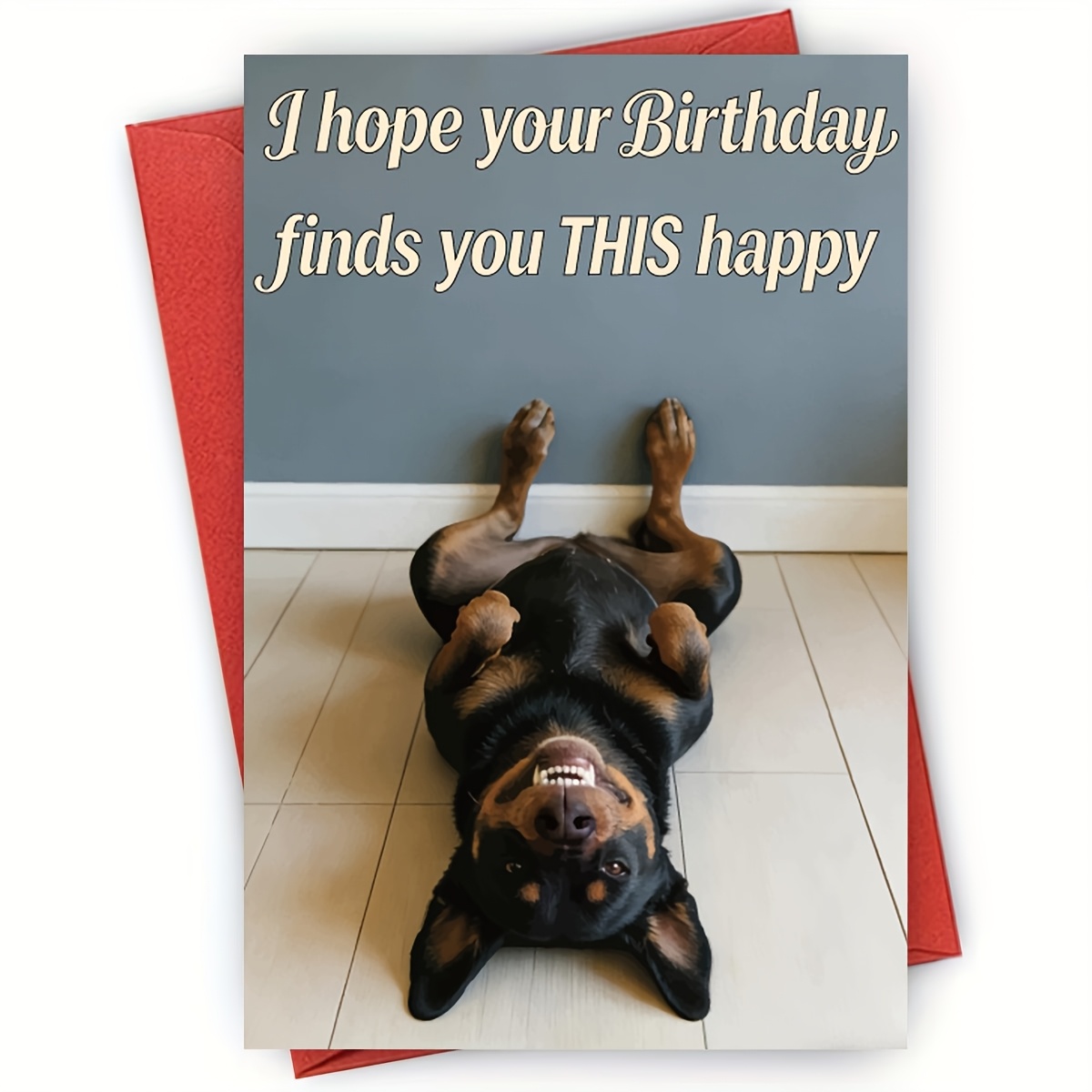 TEMU 1pc Rottweiler Happy Birthday Card - Gift & Decor - Perfect For Friend, Family - "i Your Birthday Finds You This Happy" Warm Greeting Card
