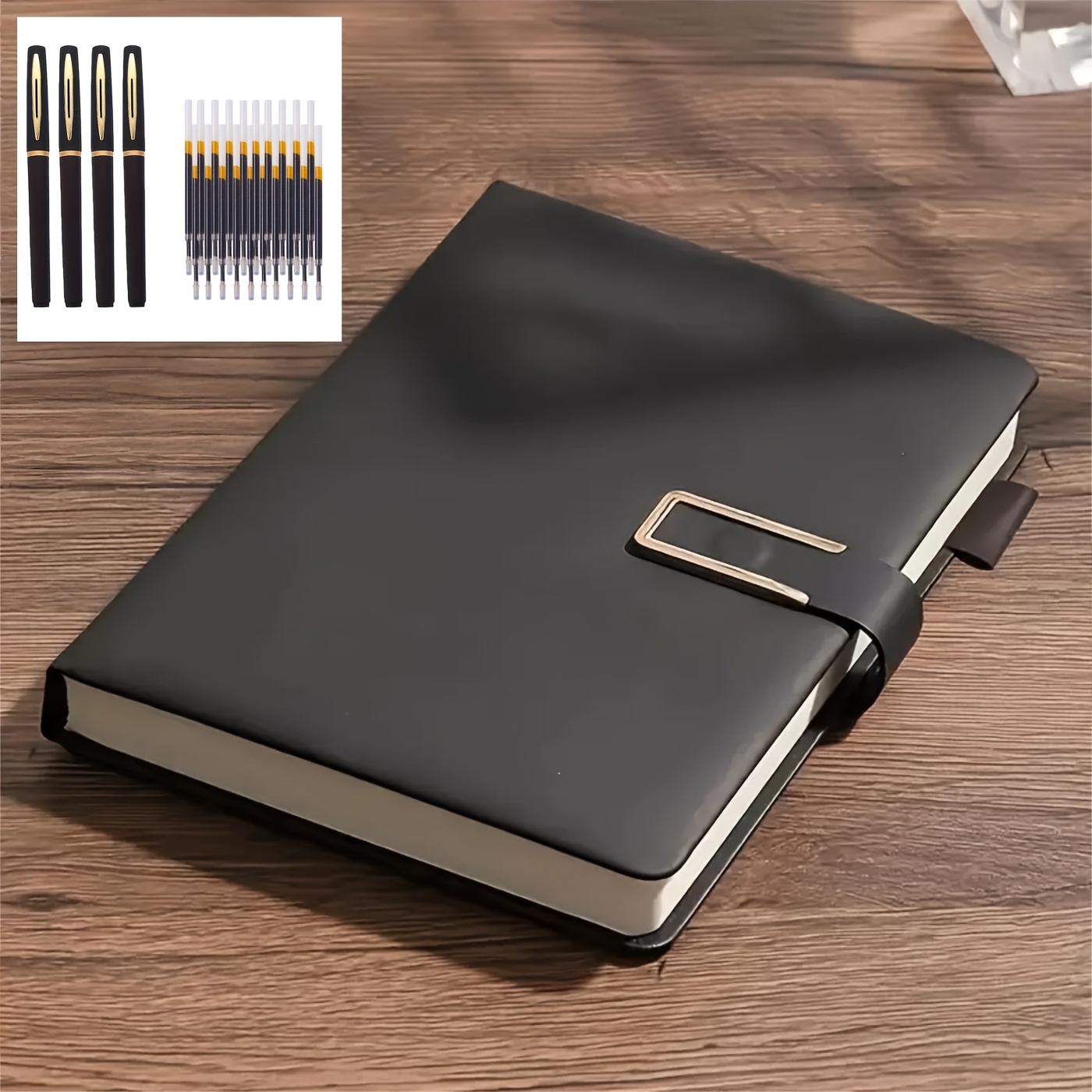 TEMU 25pcs Set [1 A5 Notebook + 4 Pens + 20 Pen Refills] 200-page Extra-thick A5 Retro Notebook, With Magnetic Clasp And Bookmarks, Suitable For