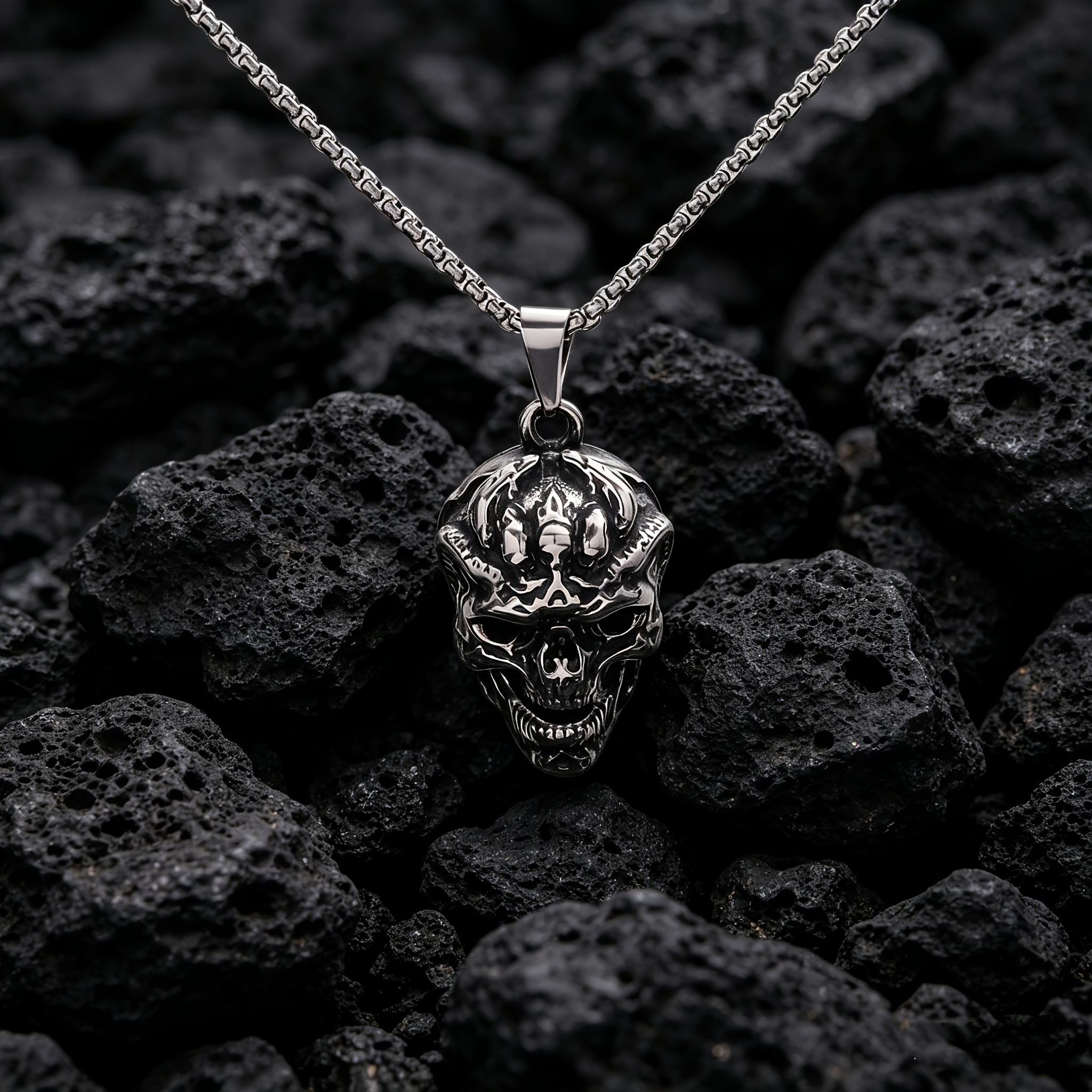 304 Stainless Steel Ghost Head Pendant Necklace