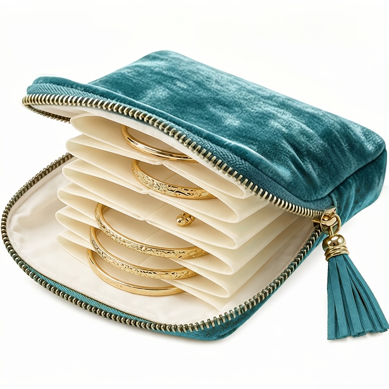 TEMU Velvet Travel Jewelry Storage Pouch, Portable Zippered Pocket, Dustproof Storage Bag For Rings, Earrings And Bracelets, Jewelry Roll, Jewelry