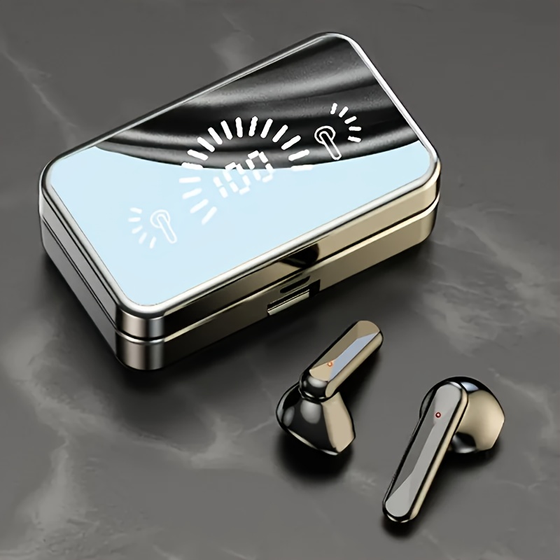 TEMU Long- Work, -screen Display Wireless Earphones Stylish Mirror Earphones Hifi Stereo, Noise Cancelling Calling, Type-c Charging, 600mah Lithium