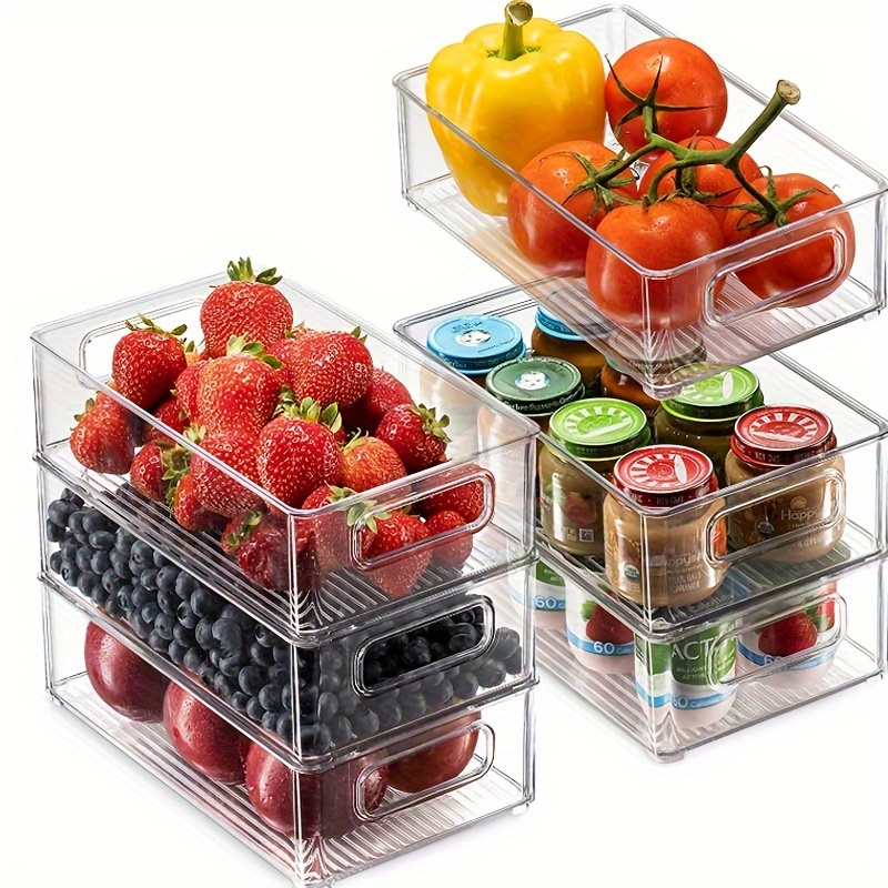 

6 Clear Stackable Fridge Organisers, Fruit Organisers Organisers For Fridge, Freezer, Kitchen Cabinet, Pantry Organisation And Storage