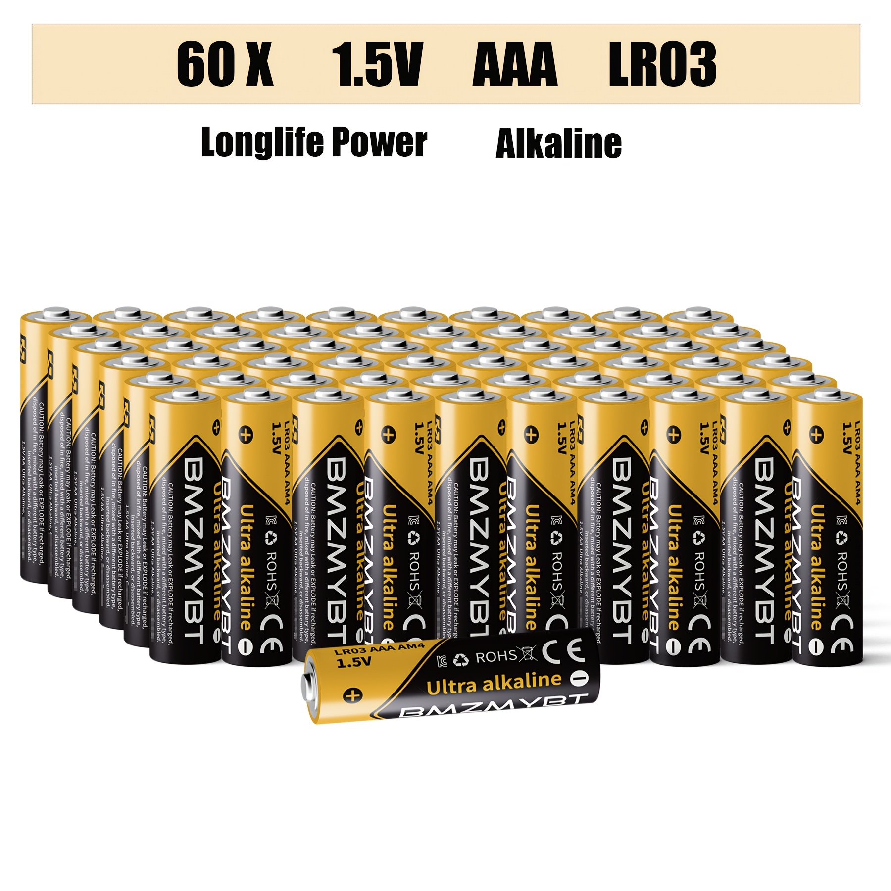 TEMU Piles AAA Alcalines 60, , 1.5 Volts Non Rechargeables, Piles AAA, Très , Sûres et Durables, Anti-Fuite, Durée de Conservation de 10 Ans, pour