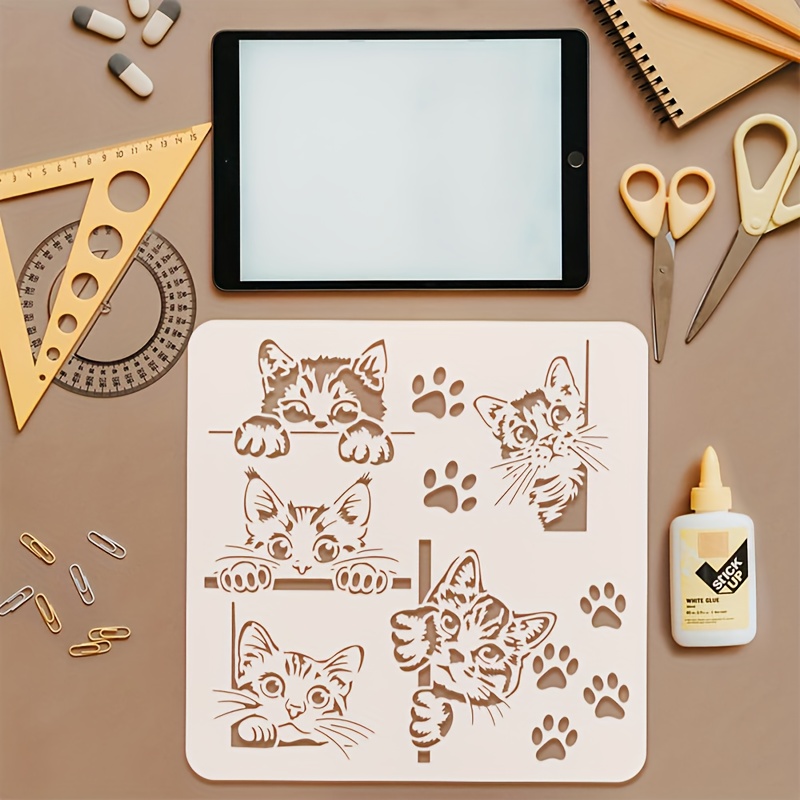 Peeking Cat Stencil, Large Reusable Plastic Craft Template