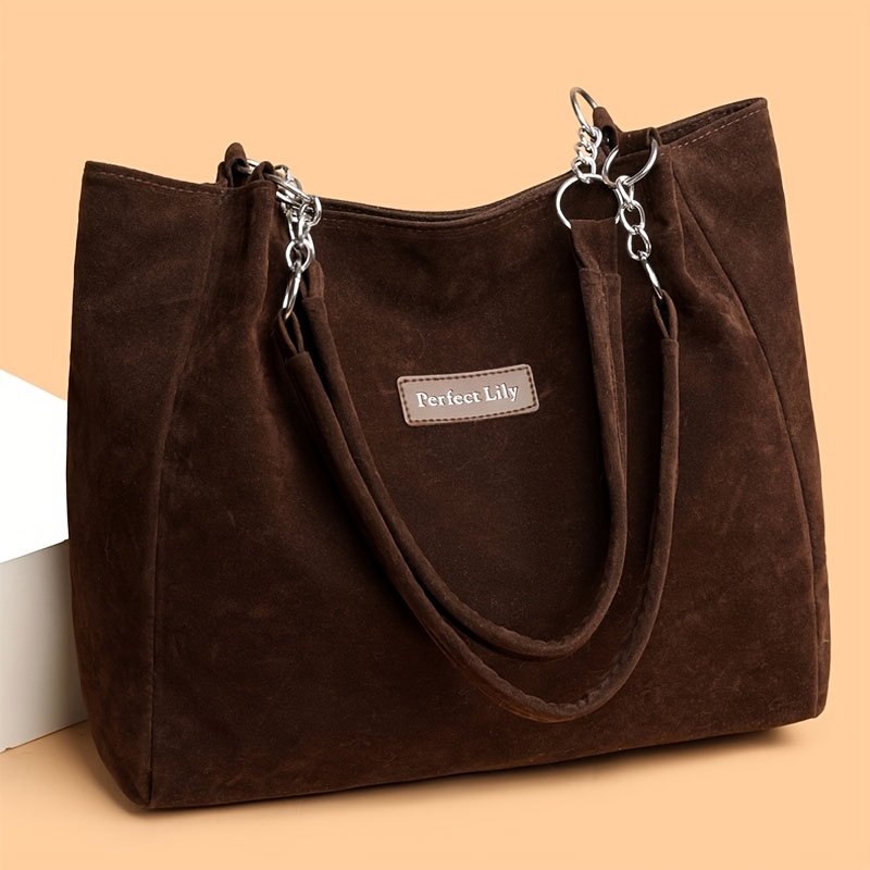 Image of Suede Velvet Women's Handbag, Large Capacity Fashion Solid Color Shoulder Bag, Daily Handbag, Suitable For Travel And Shopping Handbag, Corduroy Small Handbag
