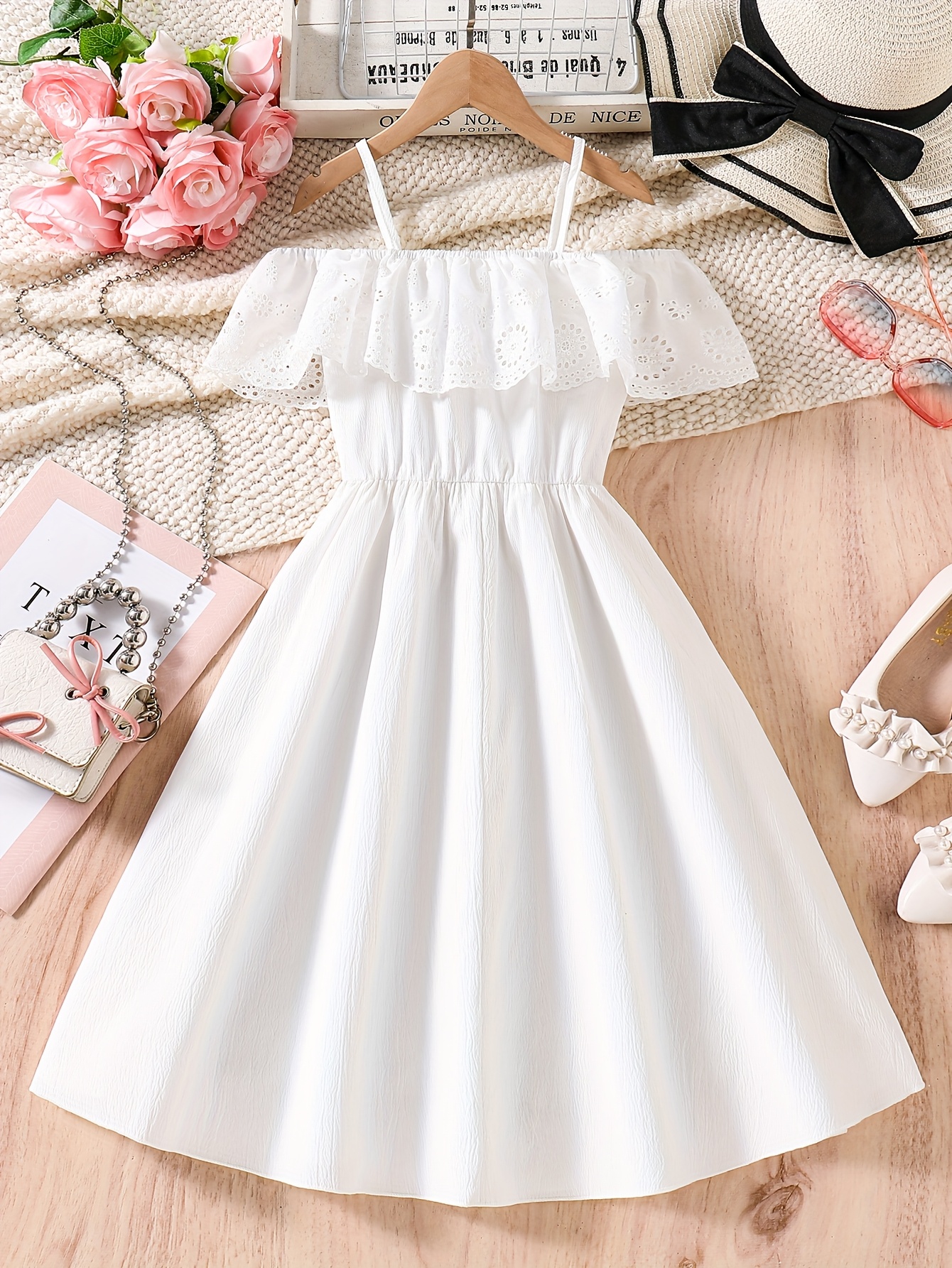 new summer white shoulder elegant camisole dress older girls - Temu United  Arab Emirates