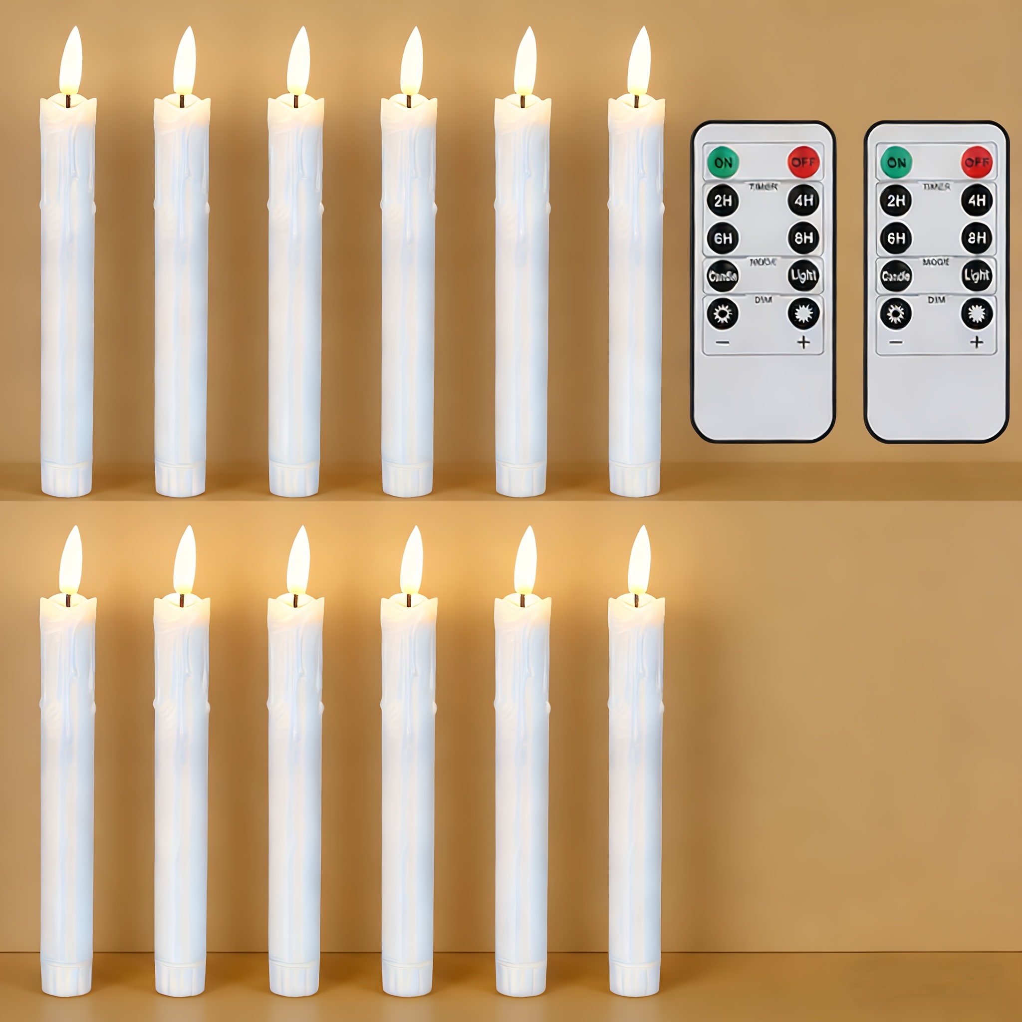 TEMU 12 Flameless Taper Candles With 2 Remote - Plastic - Realistic Flickering Led Flame, Battery Operated (aa Batteries Not Included) - Ideal For