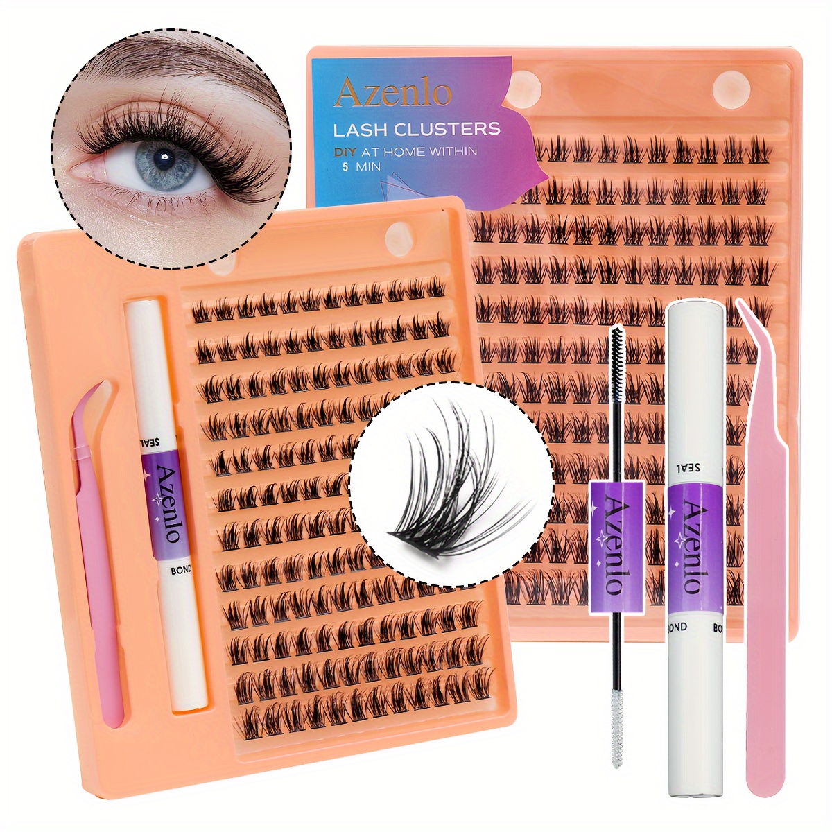 

2-pack 240pcs Diy Eyelash Extension -16mm Single- False Eyelash Set With Eyelash Glue And Locking Glue Tweezers To Salon-level Effects At Home (-16mm Kit)