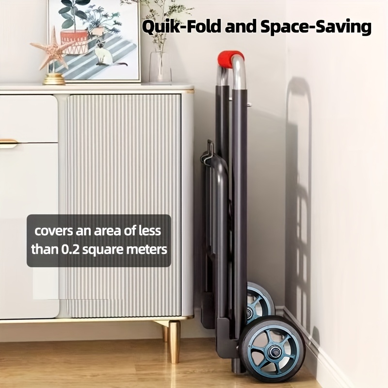 1pc medium sized folding dolly with red handles metal frame pipe resistant mute wheels easy folding for shopping and delivery shopping cart ergonomic handlebar durable construction utility cart Product details 0