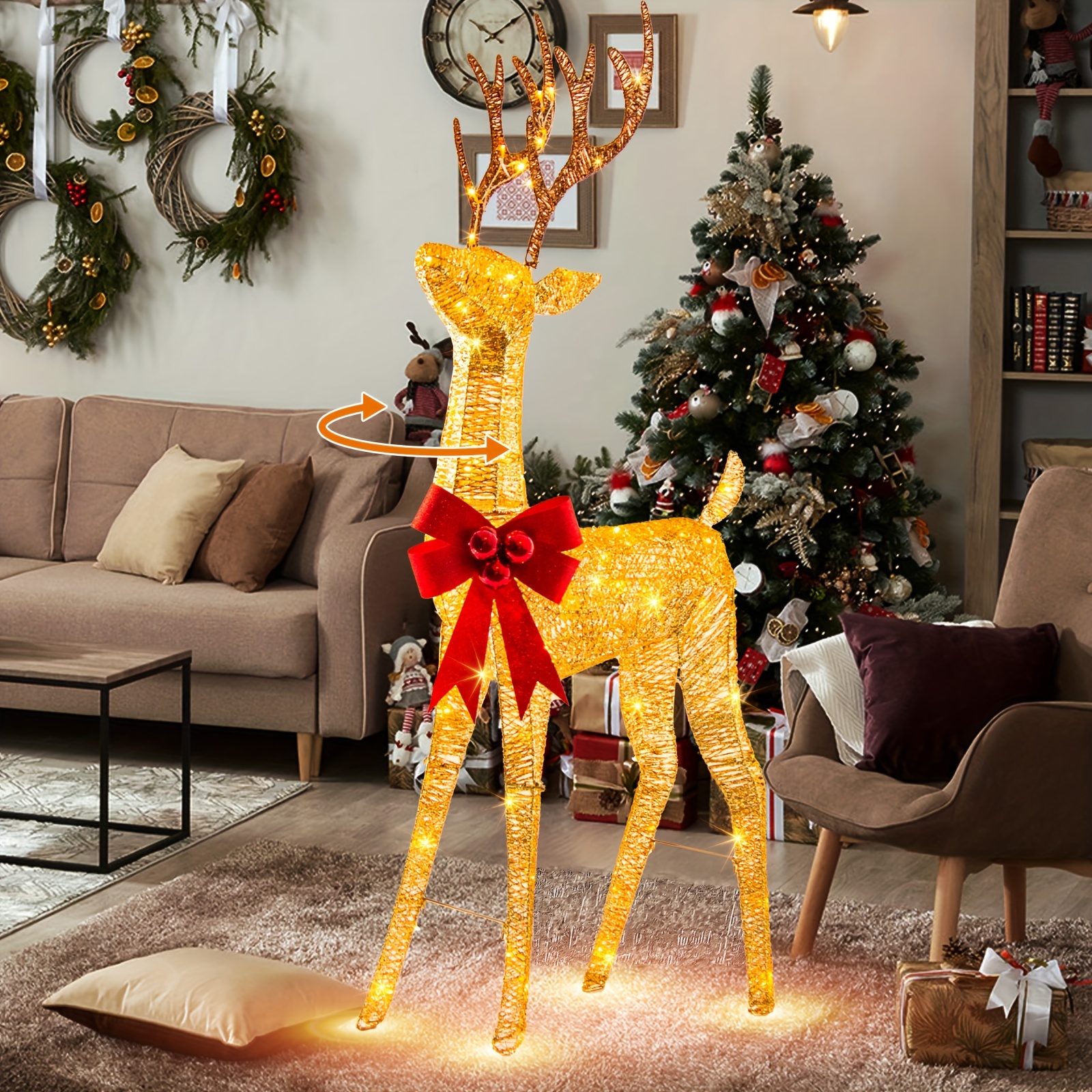 

5 Ft Christmas Decorations, Auto- 3d Gold Or Decor