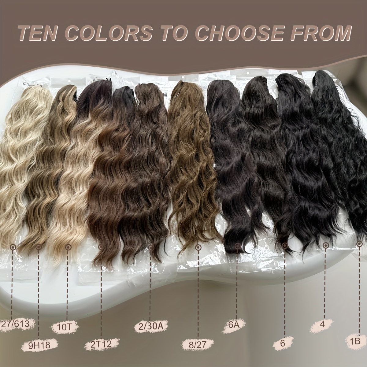 dark   claw shaped ponytail extension light brown 24 inch water wave heat resistant fiber synthetic ponytail wig suitable for short hair accessories for womens daily use details 0