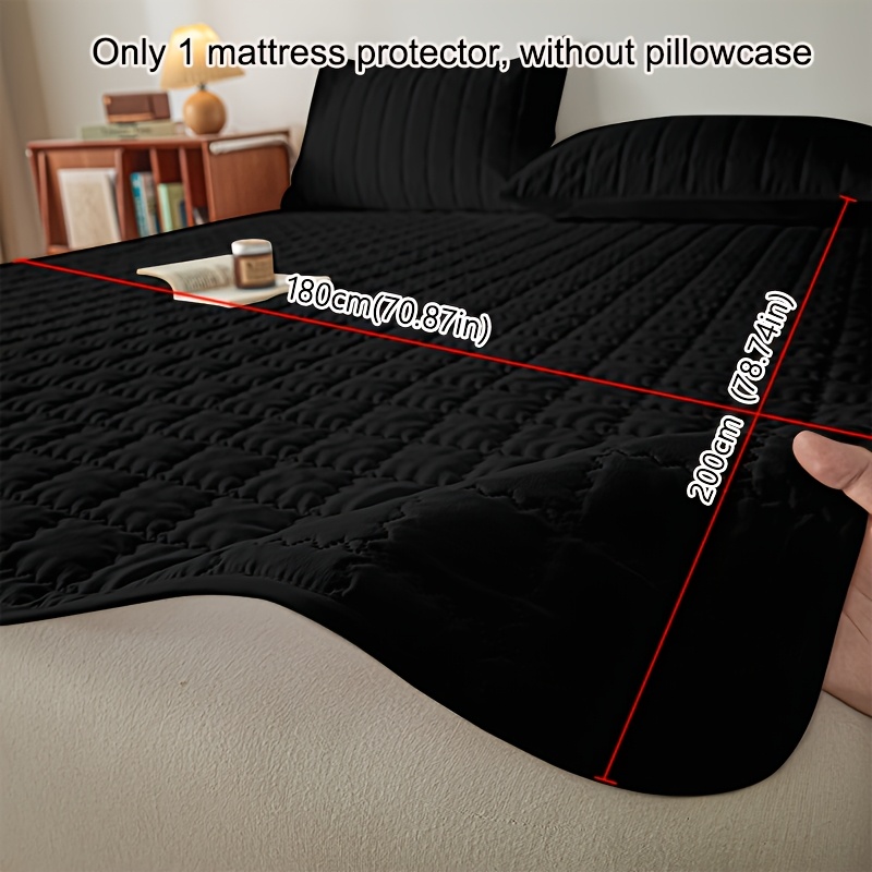 1pc Solid Black Interlayer Mattress Protector With Elastic Bands On All , Featuring A Checkered . Suitable For Bedroom, , And Hotel Mattress Protection. For Single Or Double Bed Thick Mattress Covers