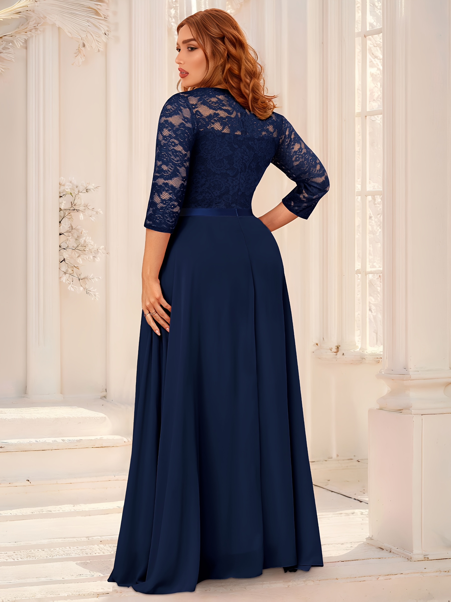 knee length dresses for ladies Chic Velvet Bell Sleeve Plus Size Bridesmaid Dress with Pleat  COCOMELODYCB0367PS main image 1