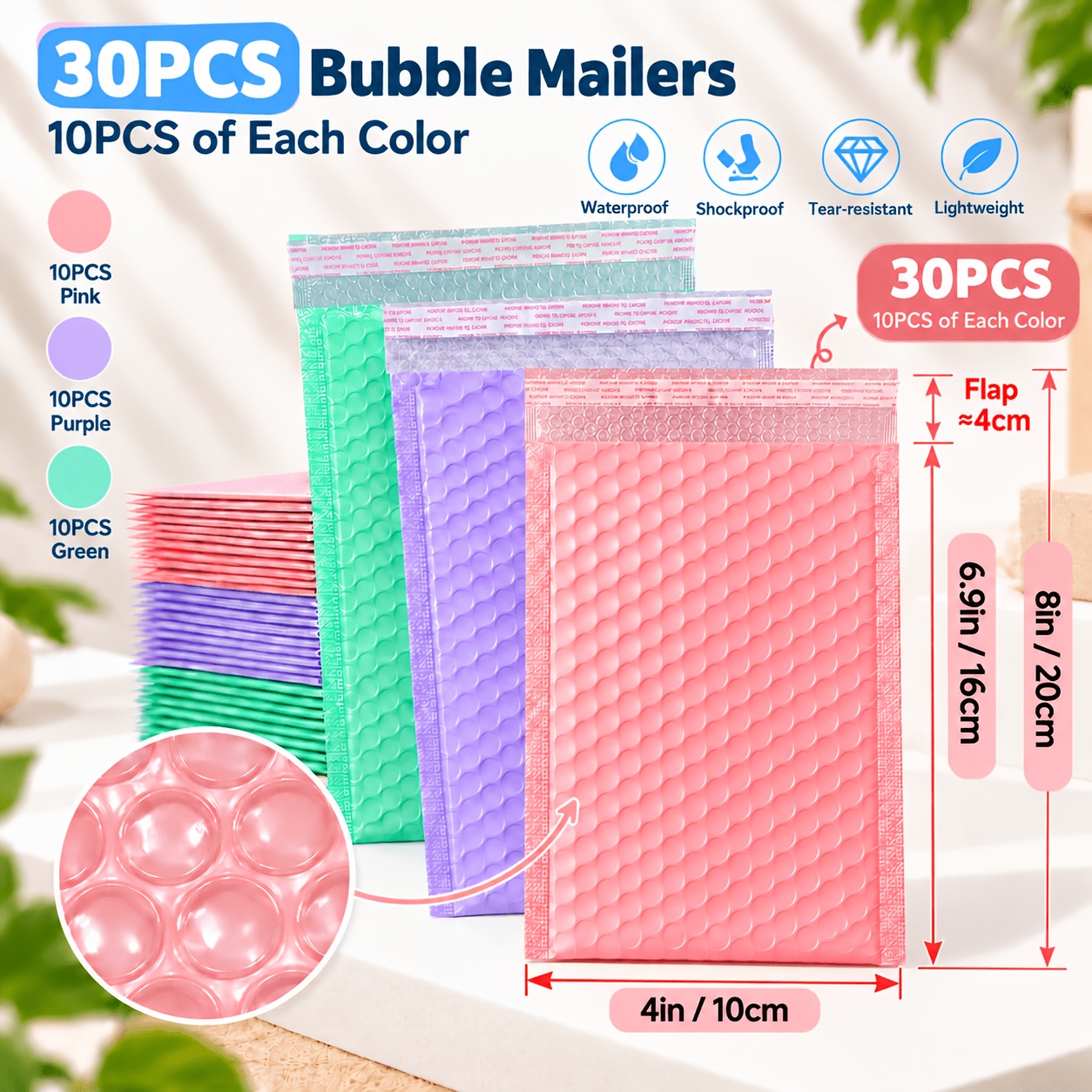 TEMU SHIPKEY 30pcs Enveloppes à Bulles - Sacs d'Expédition Durables de Couleurs Assorties avec Bandes Auto-scellantes pour Emballage Sécurisé - Idéal