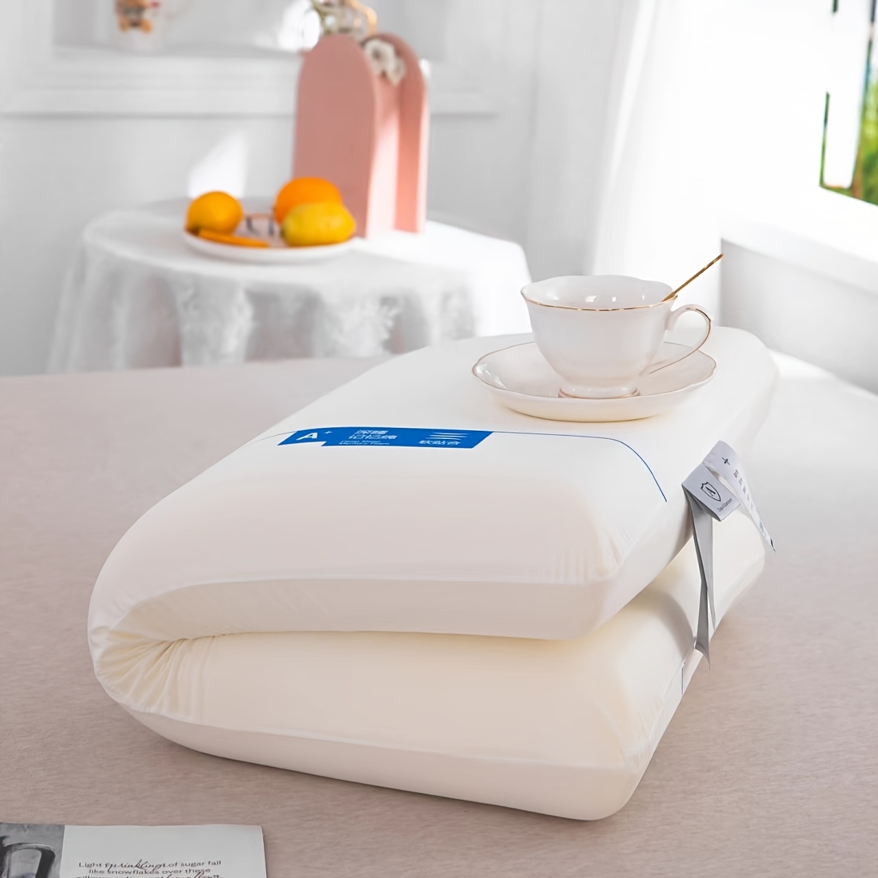 1pc Solid Color Slow Rebound Deep Sleep Pillow, Ergonomic Design, Removable And Washable
