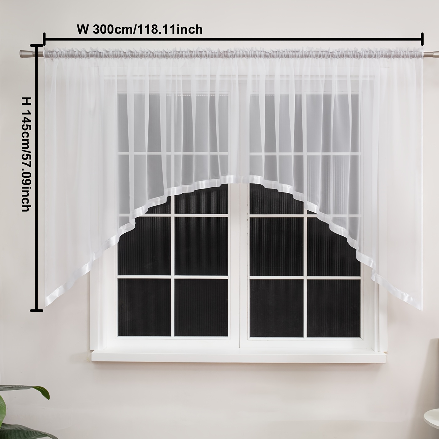 E-shop 1 Panel Moderne Bogenförmige -Vorhang mit Satinbesatz, Eleganter Lichtfilter-Rodentasche-Netzvorhang für Wohnzimmer, Küche, Schlafzimmer,
