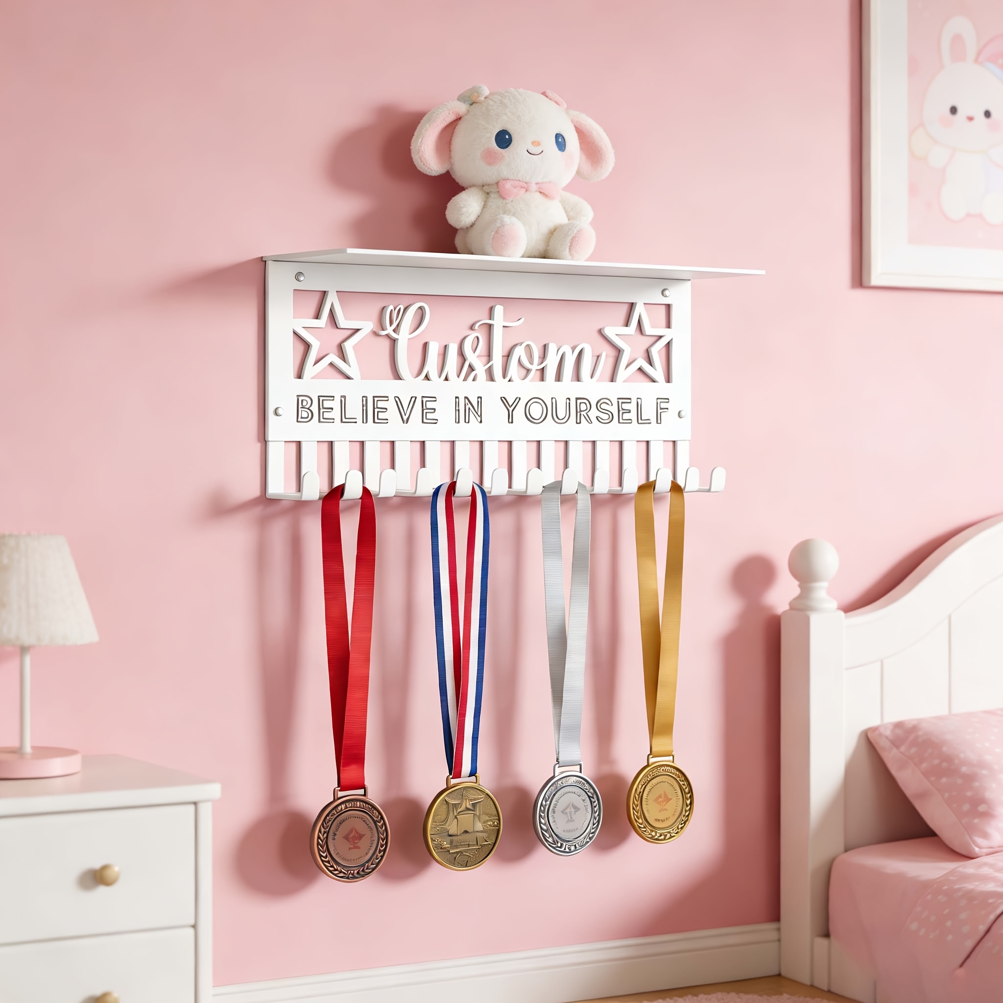 TEMU 1pc "believe In Yourself" Trophy , Can Hold Various Ribbons And Medals, With Display Stand For Trophies. Suitable For Athletes/ And Fans'