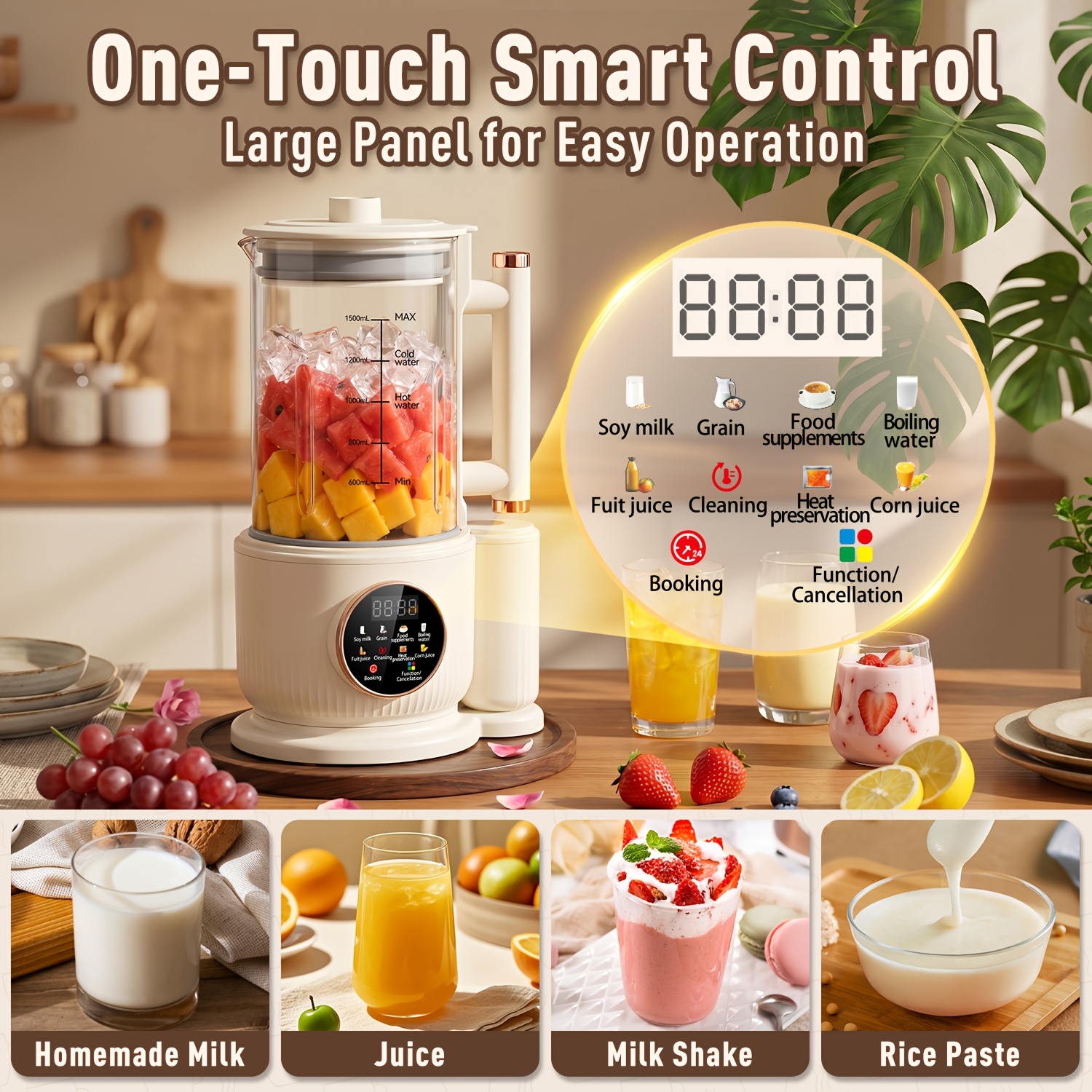 TEMU Low-noise Cover/silent Blender/, 10-in-1 Self-made Automatic Plant, Soy, Almond, Oat, , Etc., Multi-functional/ 12-hour Timer/automatic