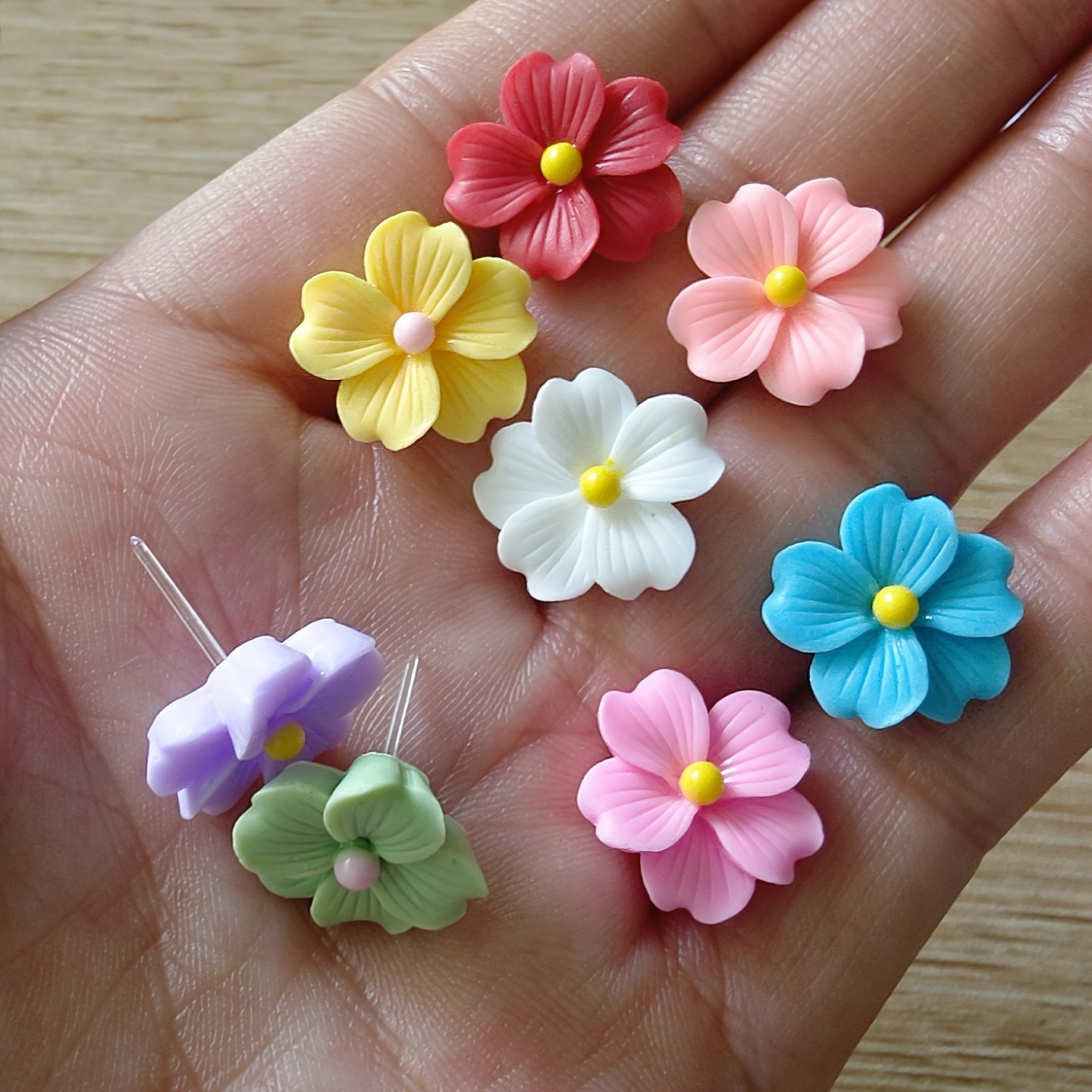 8pcs Pastel Floral Earrings Resin Plastic Post Dainty Five Petal Designs