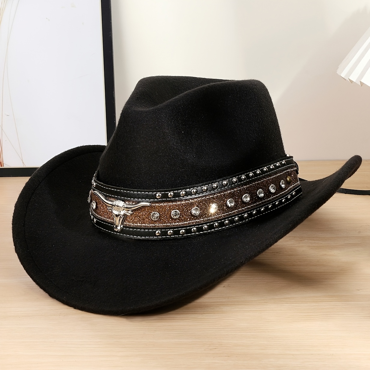 Sparkly Rhinestone Cowboy Hat Retro Y2K Chic Fedora Style Unisex Felt Sequin Rhinestone Cowgirl Hat C0829 – Ole main image 4