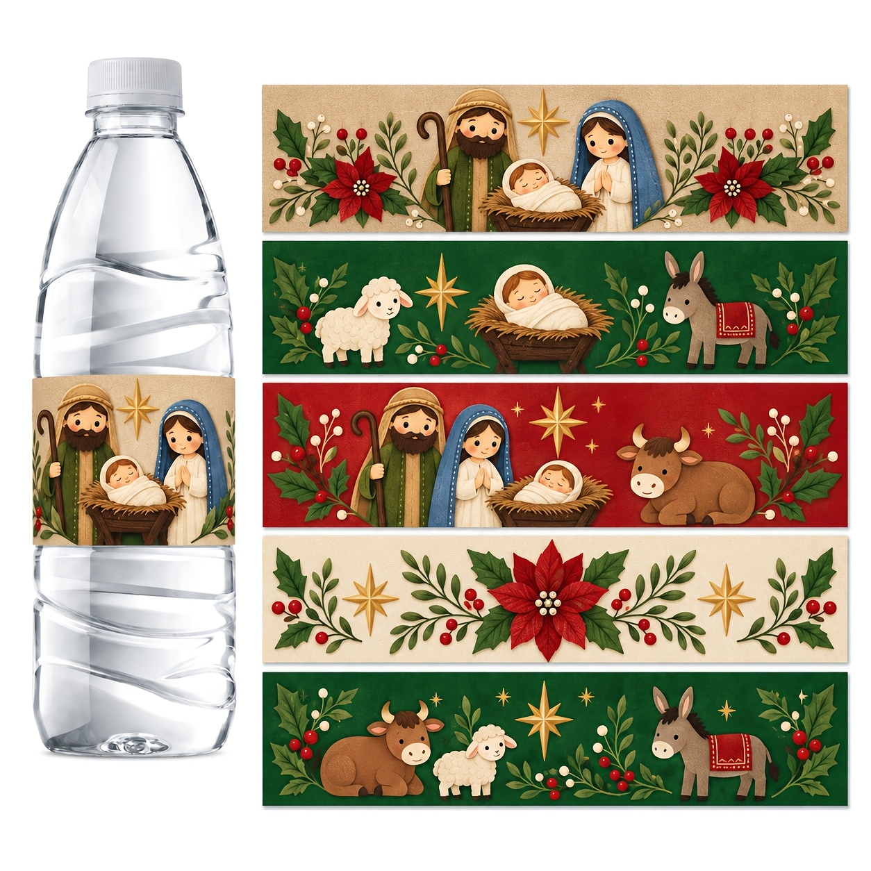 TEMU 4 Sheets 20pcs Christmas Religious Nativity Party Scene Water Bottle Stickers Paper Art Scrapbook Style Birth Holy Family Pattern For Beverage