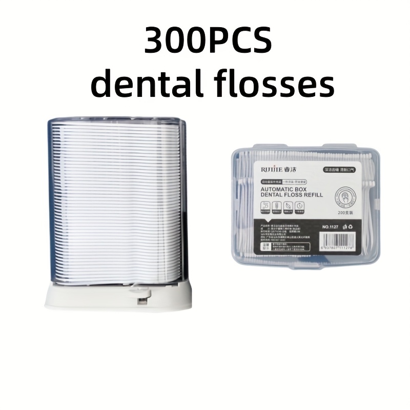 100/200/300pcs Automatic Pop Up Dental Floss Dispenser Refill Cartridges! No Contact, Double Sided Floss Picks, Reusable Case, Total