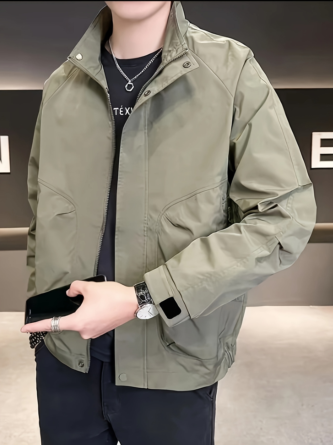 spring mens casual stand collar workwear jacket fashionable - Temu
