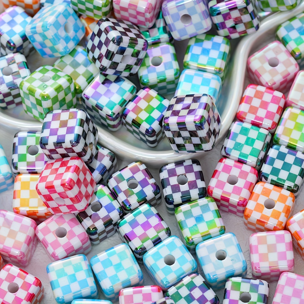 

Multi-color Checkered Acrylic Beads - 10 Pcs, 14mm, Suitable For Diy Jewelry Making, Hand Chains, Necklaces, Phone Chains, Keychains, Bag Chains, And More