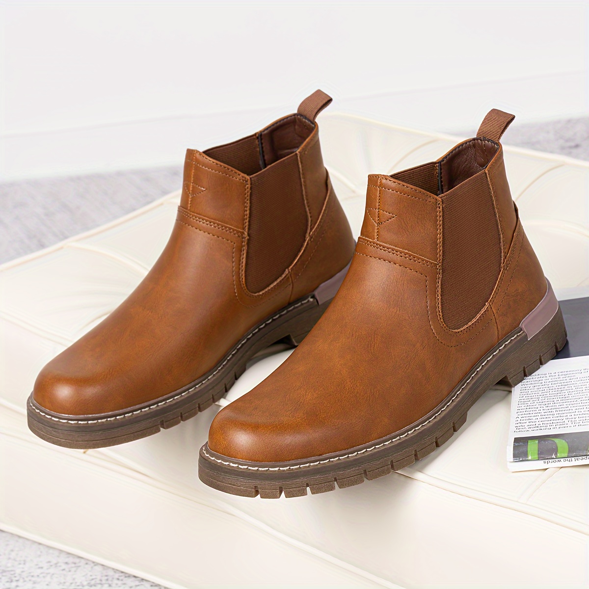 fall dress neutral Vostey Men Boots Leather Cap Toe Casual Boots Chukka Fashion Dress Boo –  VOSTEY SHOES main image 0