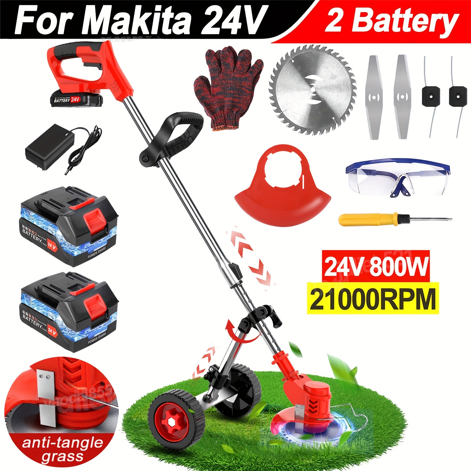 

Electric Grass String Trimmer, Electric With Wheel, Electric , Portable Grass Trimmer, Electric , 2pcs 2000mah 24v Powerful Battery, Grass String Trimmer Electric Lawn Mower Adjustable Foldable Cutter