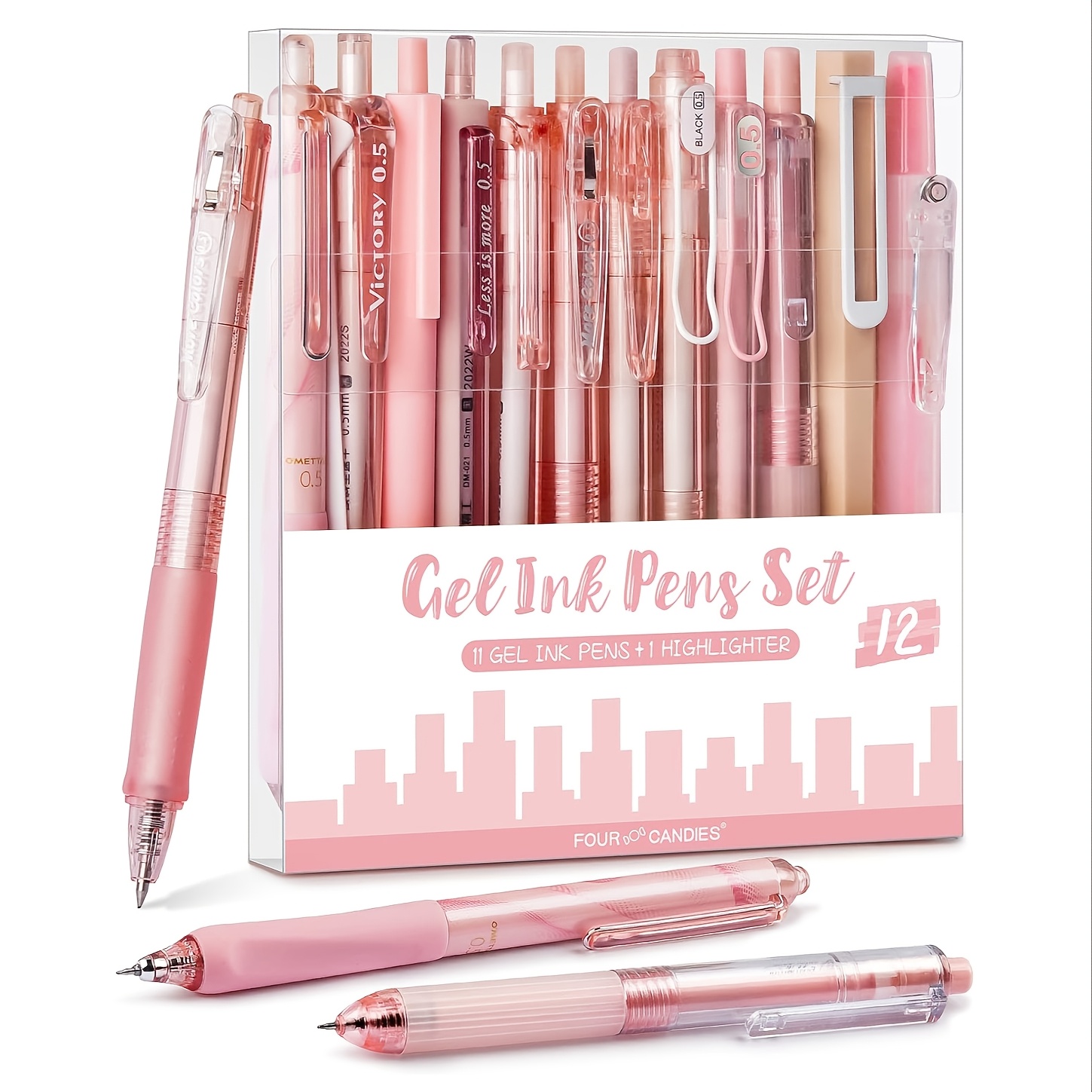 

stylos à encre gel pastel 12Pack, 11 stylos à avec 1 surligneur pour l'écriture, stylos à pointe fine rétractables de 0,5 mm pour la à ou .