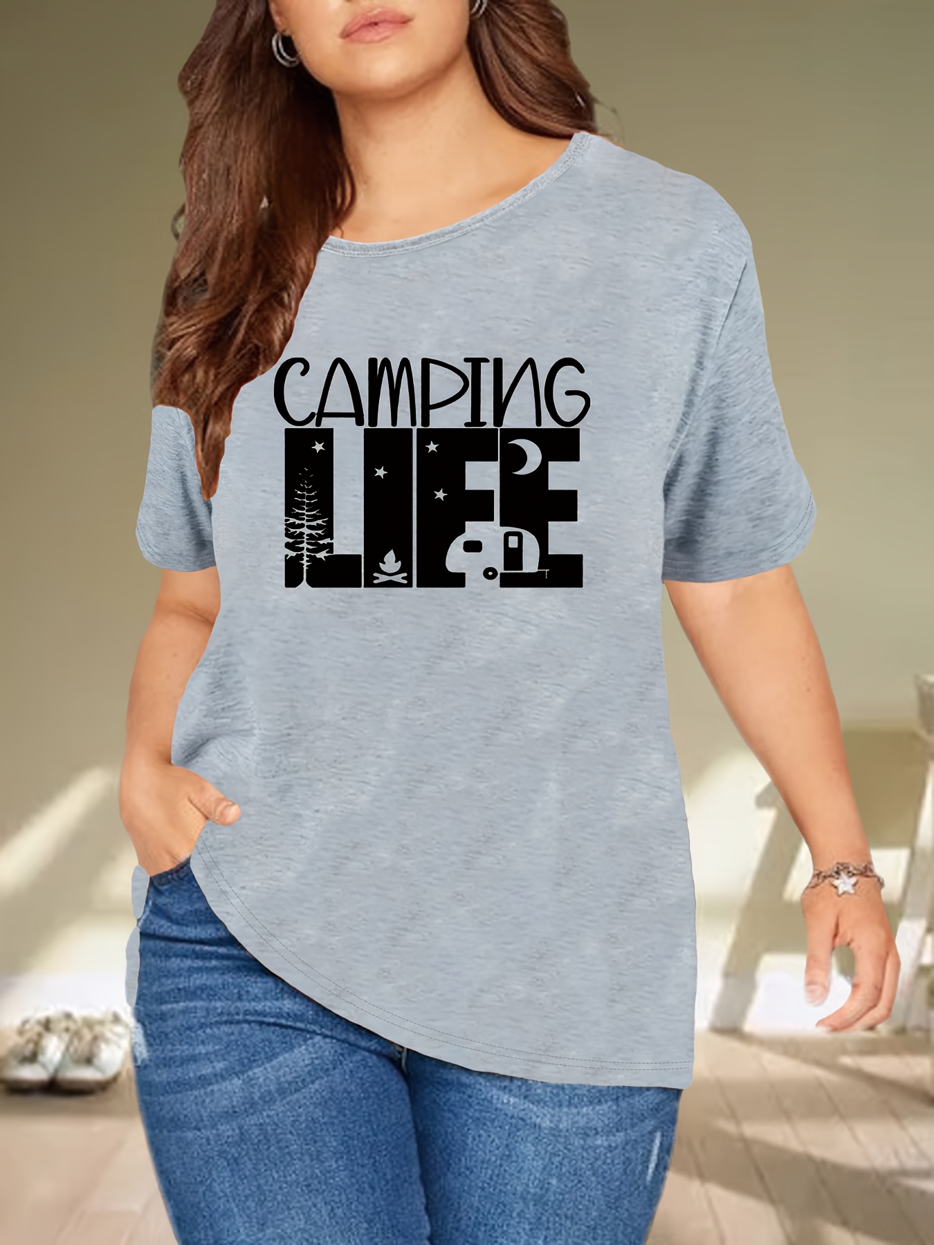 Women's Threaded Henry Neck T-shirt Round Neck Elastic Slim Long