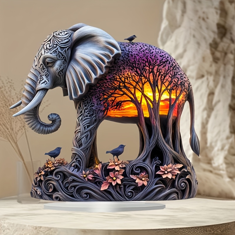 

Bohemian Sunset & Elephant Ornament - Acrylic, Suitable For Home, Office Decoration, Size 9x9 Inches