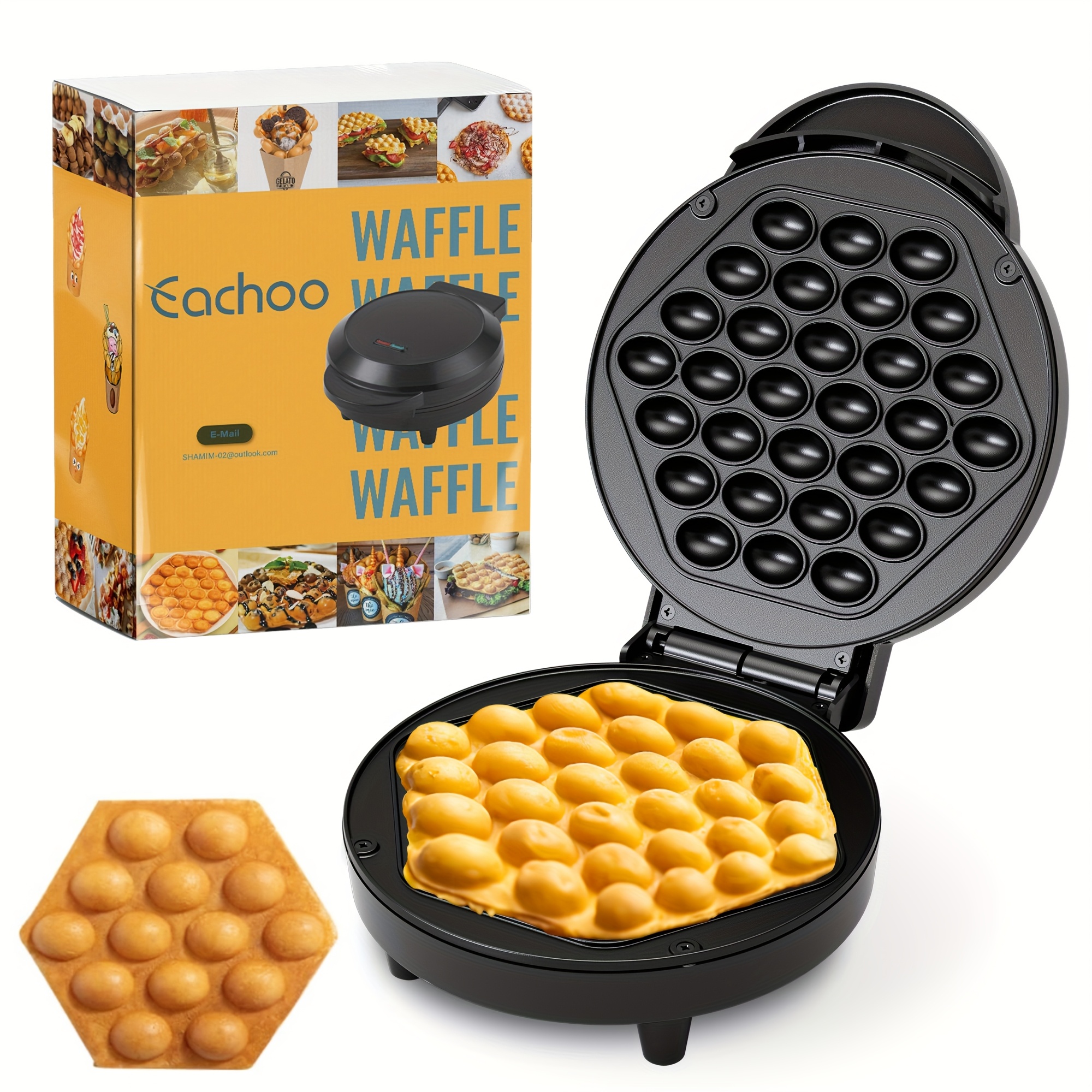 TEMU Machine à à bulles, 1000W, électrique, en acier inoxydable, pour œufs, en moins de 5 minutes, gaufrière individuelle de 7", pour desserts ,