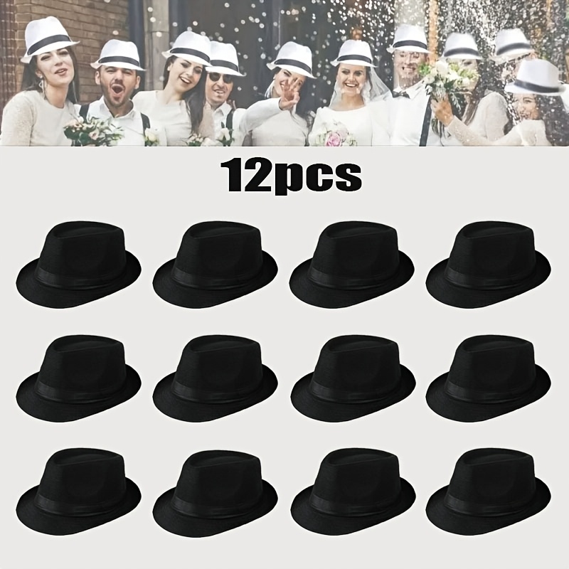 TEMU 12pcs Panama Solid Color Party Hat, Jazz Hat Unisex For Wedding And Birthday Parties, Beach Party Hat, Travel And Holiday Western Cowboy Hat,