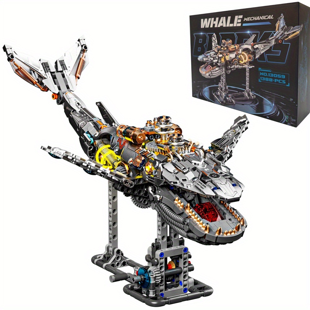 creative technical mechanical whale sea   building blocks   light marine   model   assembly toy birthday gift for boys and girls 0