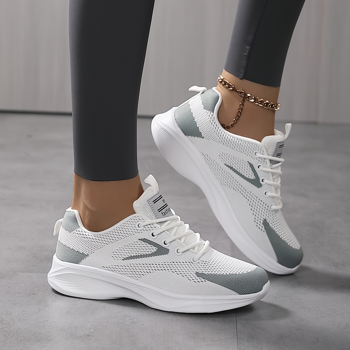 Image of Women's Low-top Sneakers - Breathable Soft Sole Jogging Shoes With Md Cushioning, Lace-up Athletic Footwear For Gym, Walking, | Comfortable Casual Sports Shoes (/solid Colors)