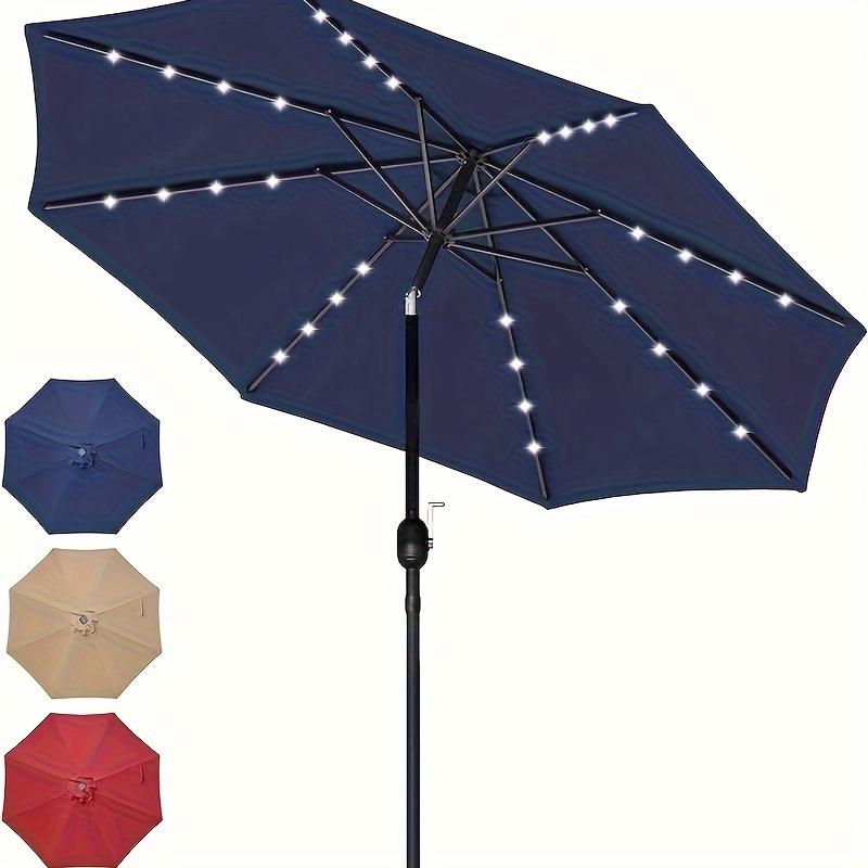 

Simple Deluxe 9' Solar Umbrella 32 Led Lighted Patio Umbrella Table Market Umbrella With Push Button Tilt/crank Outdoor Umbrella For Garden, Deck, Backyard And Pool, Dark Blue/tan/red