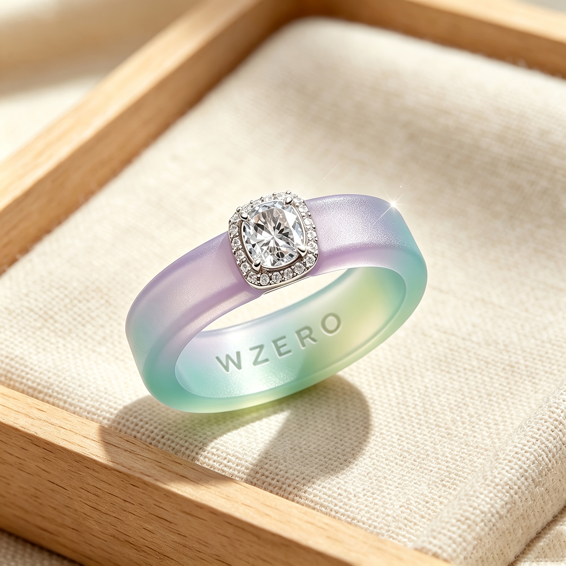 TEMU Bague alternative unique en dégradé avec une monture d'oreiller en synthétique 3A concassée , au design frais de style vacances. Cet accessoire