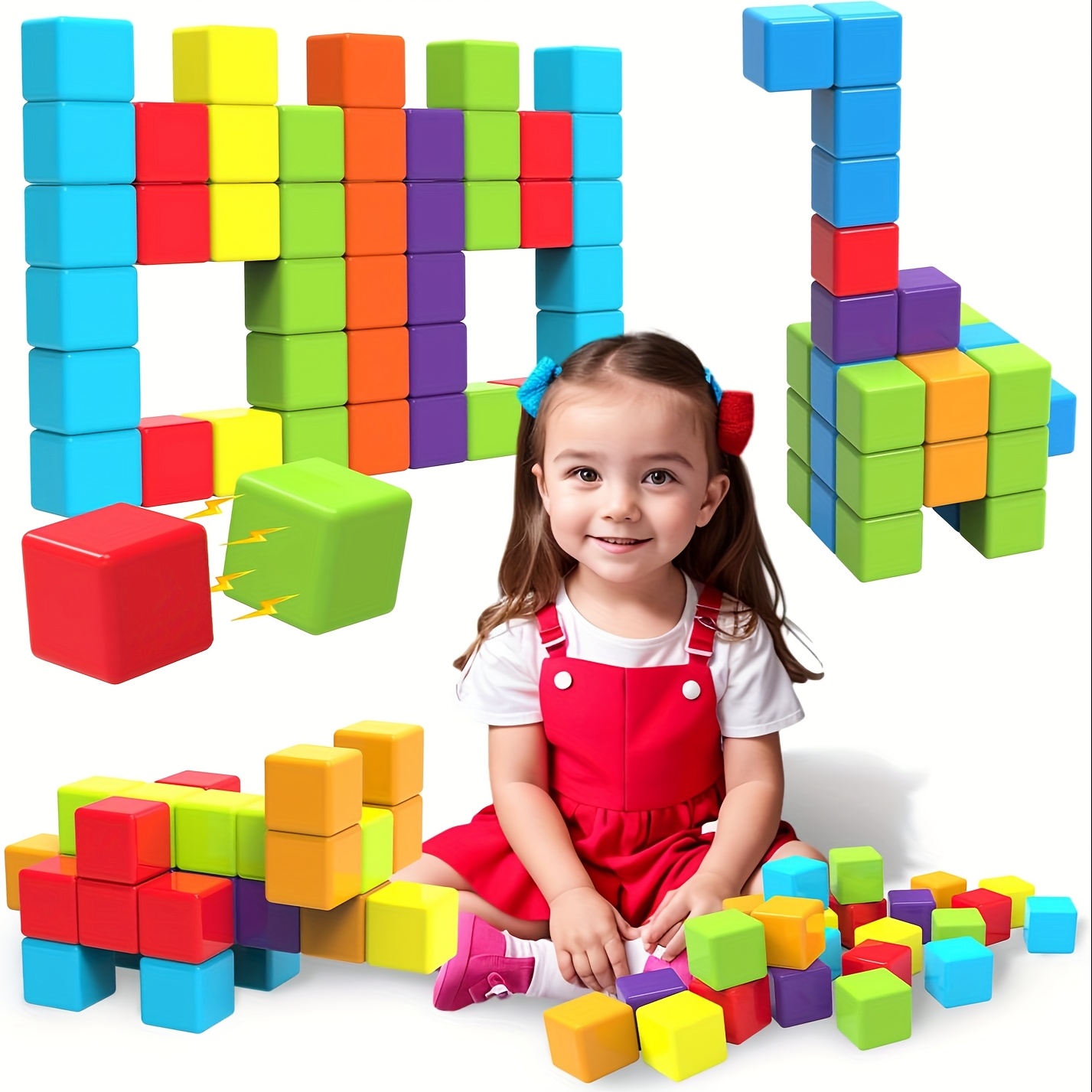 TEMU Magnetic Building Blocks, Suitable For 3+ Magnetic Building Block Toys, Magnetic Cubes, Educational Sensory Magnet Toys And Ages 3-5 35pcs,