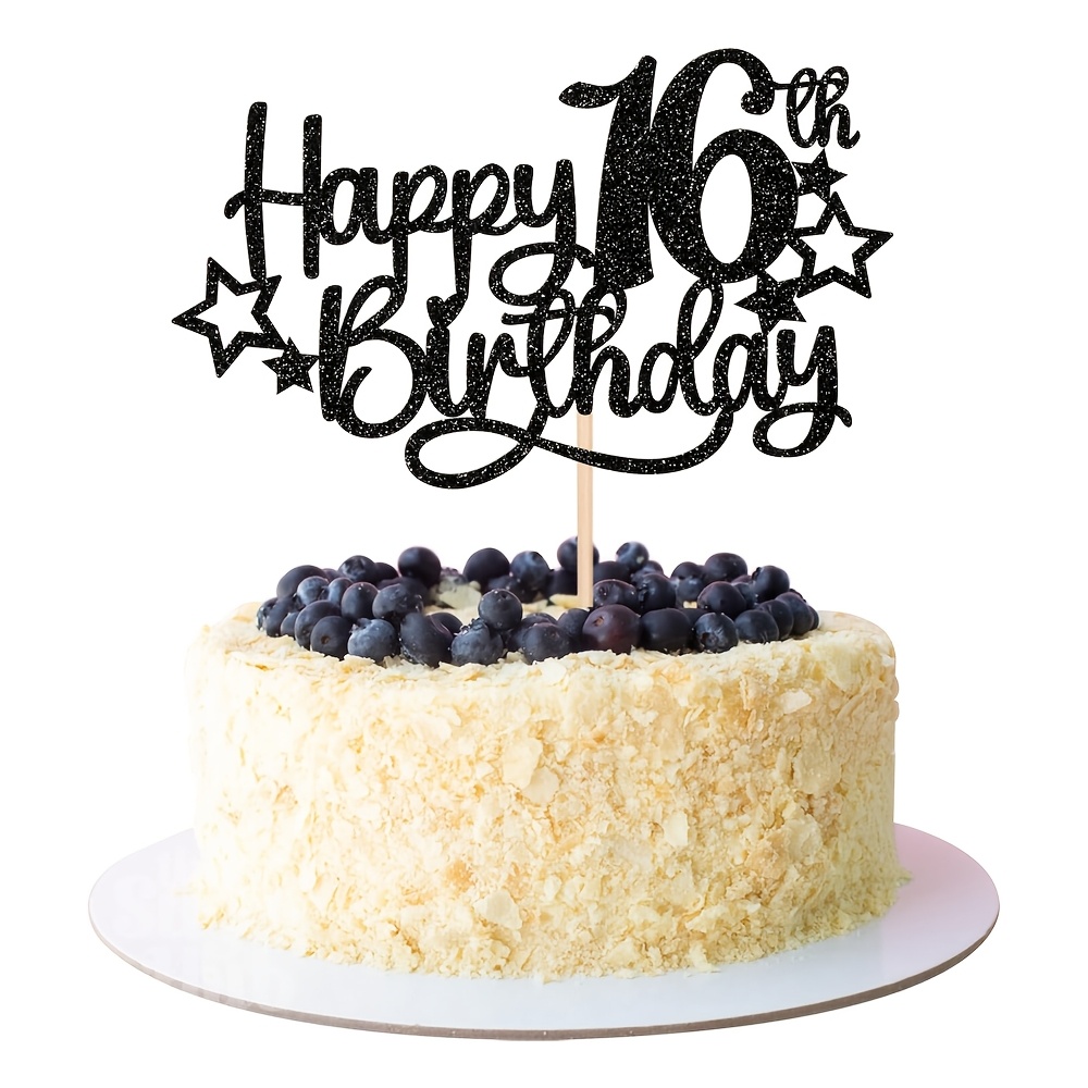 Image of 1pc Happy 16th Birthday Cake Topper Cheers To 16 Years Birthday Cake Pick Hello 16 Decoration For Happy 16th Birthday Anniversary Party Decorations Supplies Black
