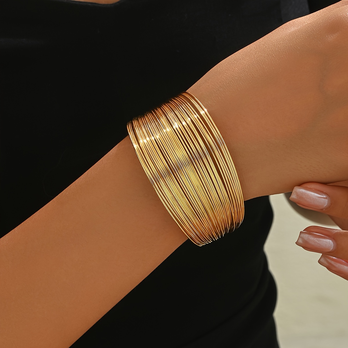 1pc Women's Fashion Open Bracelet Iron Style Punk Metal Open Plain Circle Bracelet Suitable for Gift Giving and Wearing