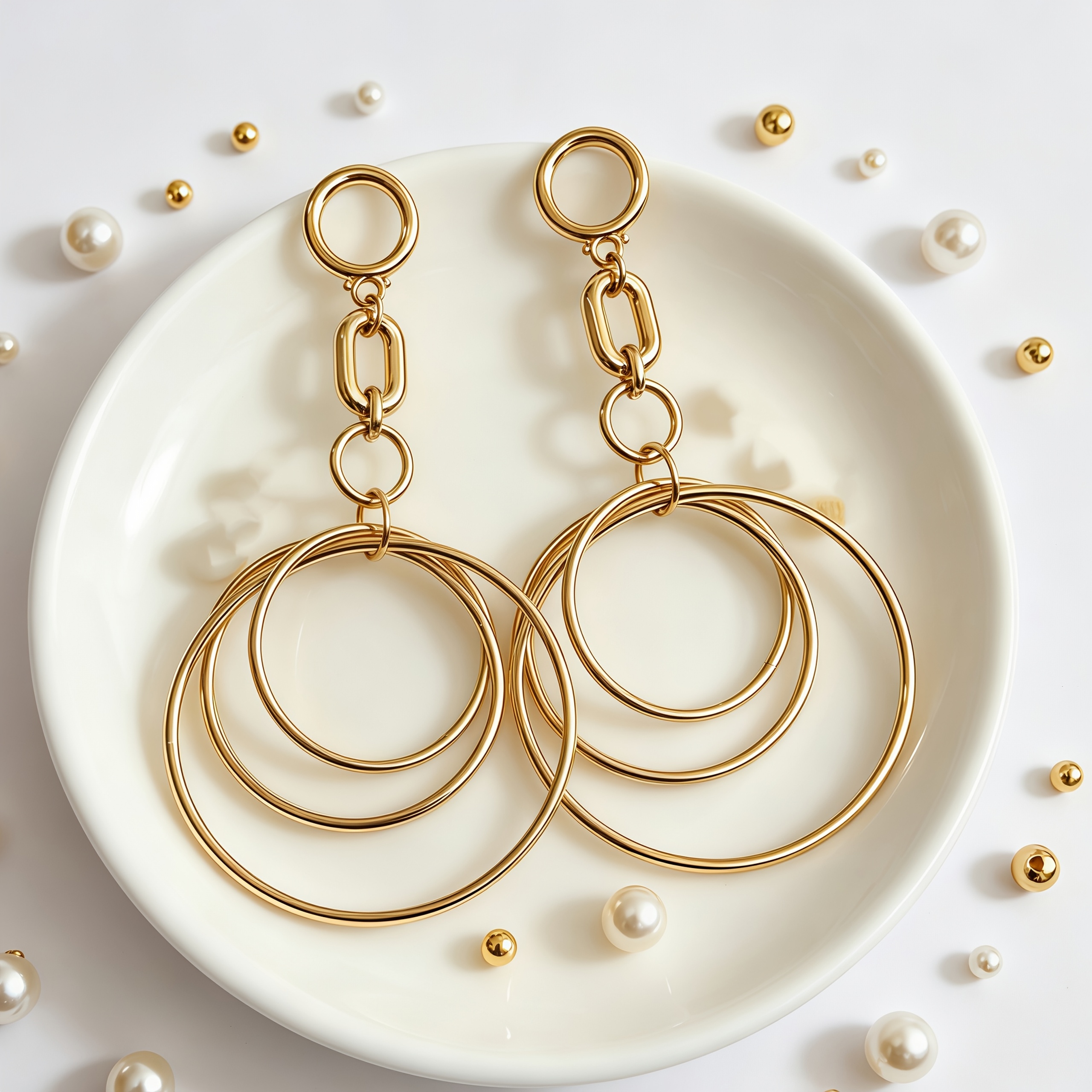 Women's Chain Effect Stacked Circle Long Pendant Earrings