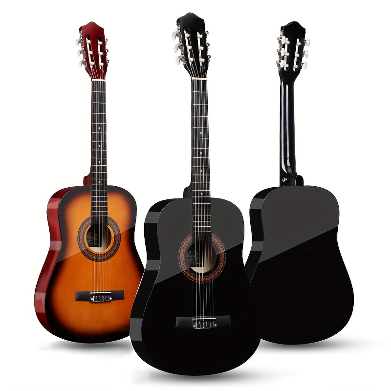 

38-inch Acoustic Classical Guitar Set With Polished - Ideal For Beginners, Includes Case, Strap, Tuning Clip, Cleaning Cloth, Strings & Picks - In Orange/black